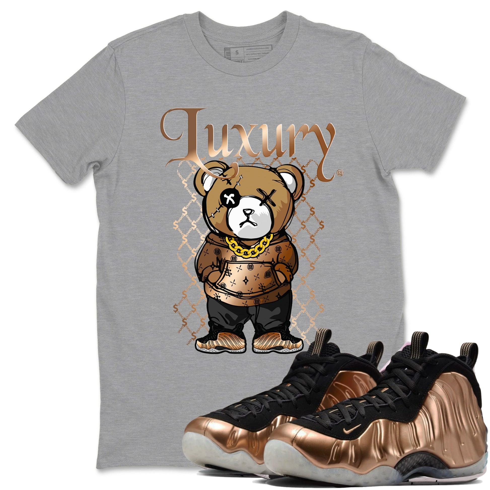Foams One Metallic Copper shirts to match jordans Luxury Bear sneaker match tees Air Foamposite One Metallic Copper match shoes to clothes SNRT Sneaker Tees unisex cotton Heather Grey 1 shirts