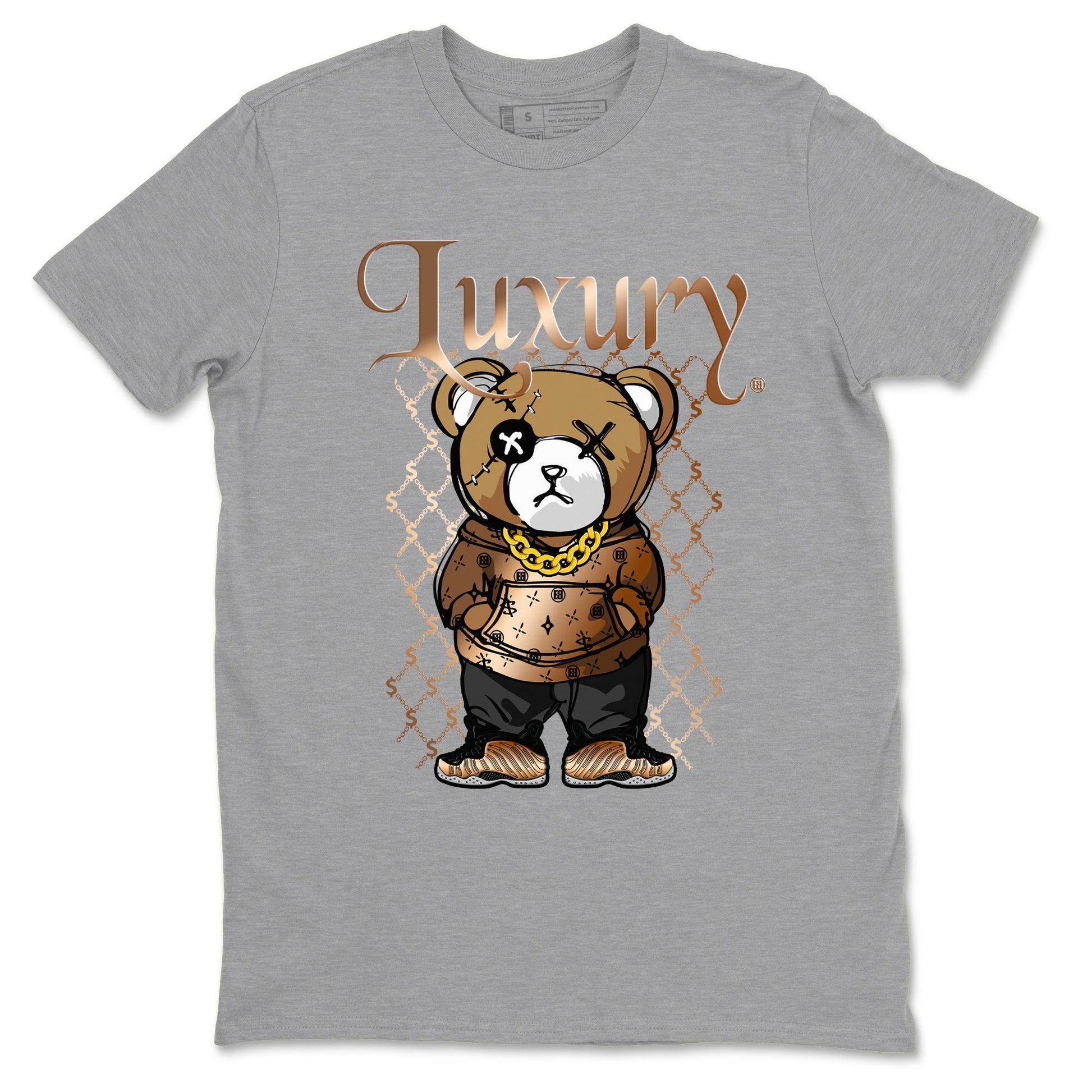 Foams One Metallic Copper shirts to match jordans Luxury Bear sneaker match tees Air Foamposite One Metallic Copper match shoes to clothes SNRT Sneaker Tees unisex cotton Heather Grey 2 shirts