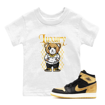 1s Black Metallic Gold shirts to match jordans Luxury Bear sneaker match tees Air Jordan 1 Black Metallic Gold SNRT Sneaker Tees streetwear brand Baby and Youth White 1 cotton tee