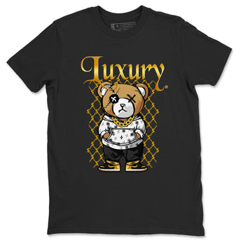 1s Black Metallic Gold shirts to match jordans Luxury Bear sneaker match tees Air Jordan 1 Black Metallic Gold SNRT Sneaker Tees streetwear brand Black 2 unisex cotton tee
