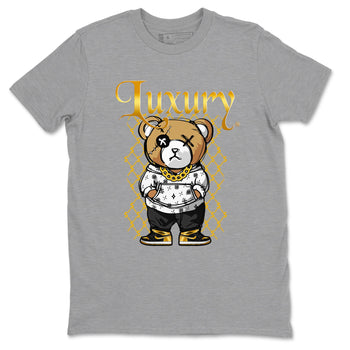 1s Black Metallic Gold shirts to match jordans Luxury Bear sneaker match tees Air Jordan 1 Black Metallic Gold SNRT Sneaker Tees streetwear brand Heather Grey 2 unisex cotton tee