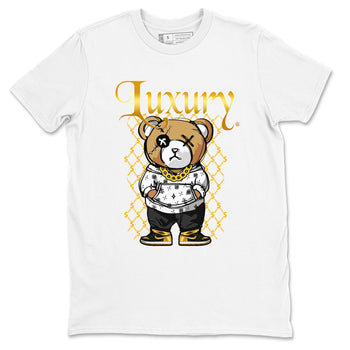 1s Black Metallic Gold shirts to match jordans Luxury Bear sneaker match tees Air Jordan 1 Black Metallic Gold SNRT Sneaker Tees streetwear brand White 2 unisex cotton tee