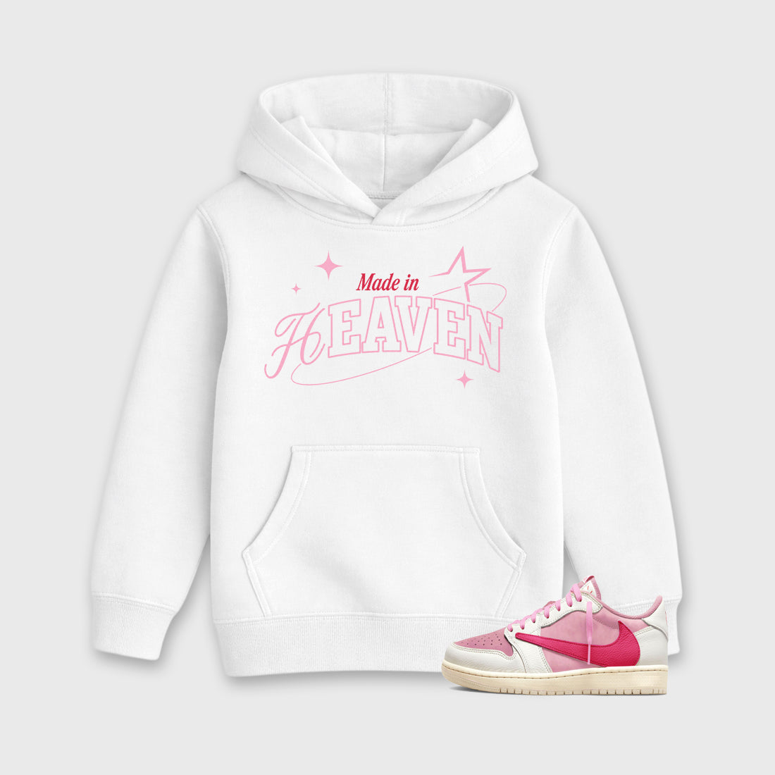 Sneaker match tees – Sneaker Tees To Match Air Jordan 1 Travis Scott Tropical Pink Shoes – Made in Heaven Kids T-Shirt White 1