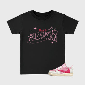 Sneaker match tees – Sneaker Tees To Match Air Jordan 1 Travis Scott Tropical Pink Shoes – Made in Heaven Kids T-Shirt Black 1