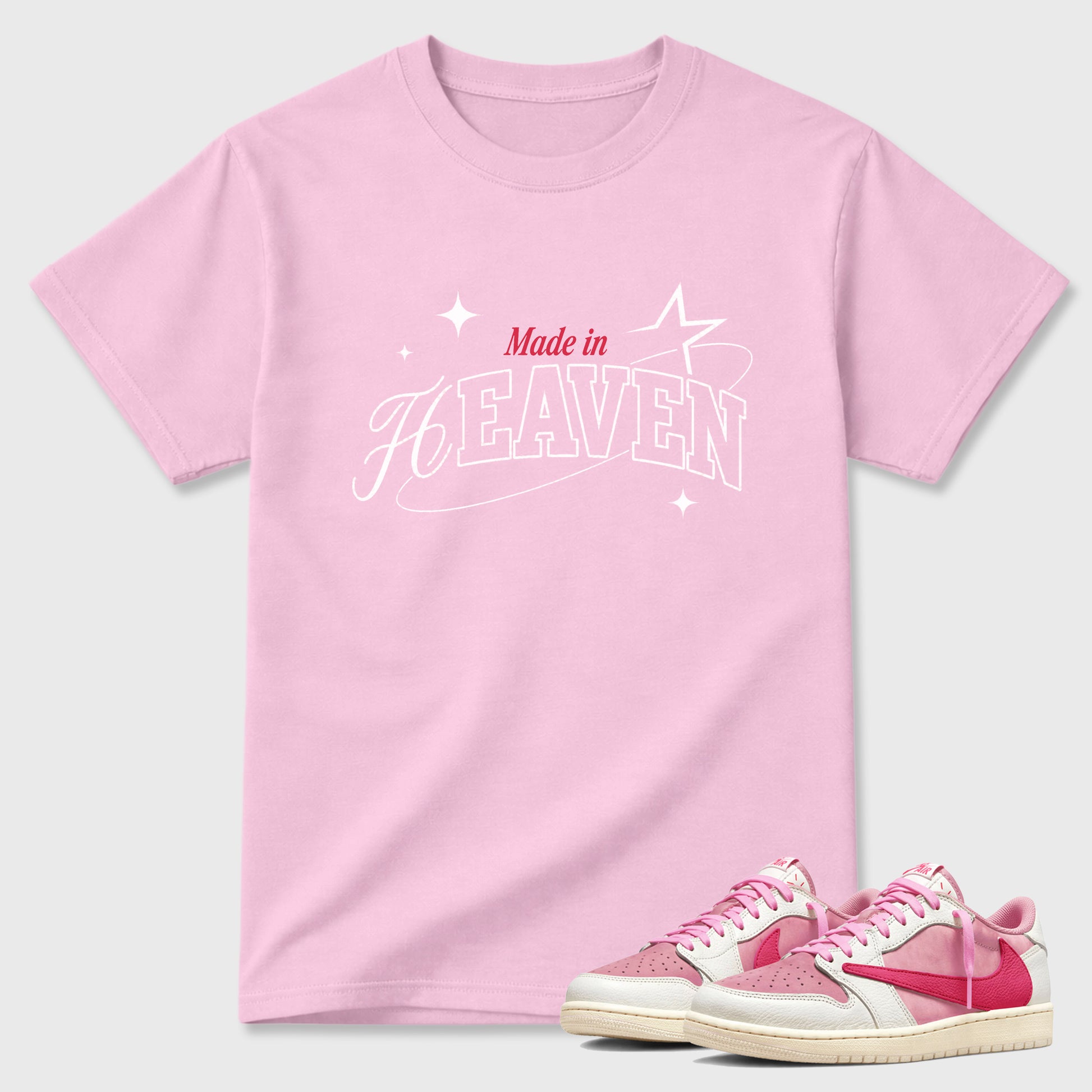 Sneaker match tees – Sneaker Tees To Match Air Jordan 1 Travis Scott Tropical Pink Shoes – Made in Heaven Tee Pink 1