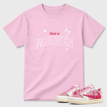 Sneaker match tees – Sneaker Tees To Match Air Jordan 1 Travis Scott Tropical Pink Shoes – Made in Heaven Tee Pink 1