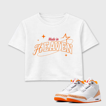 Sneaker match tees – Sneaker Tees To Match Air Jordan 3 Orange Citrus Shoes – Made in Heaven Crop T-Shirt White 1