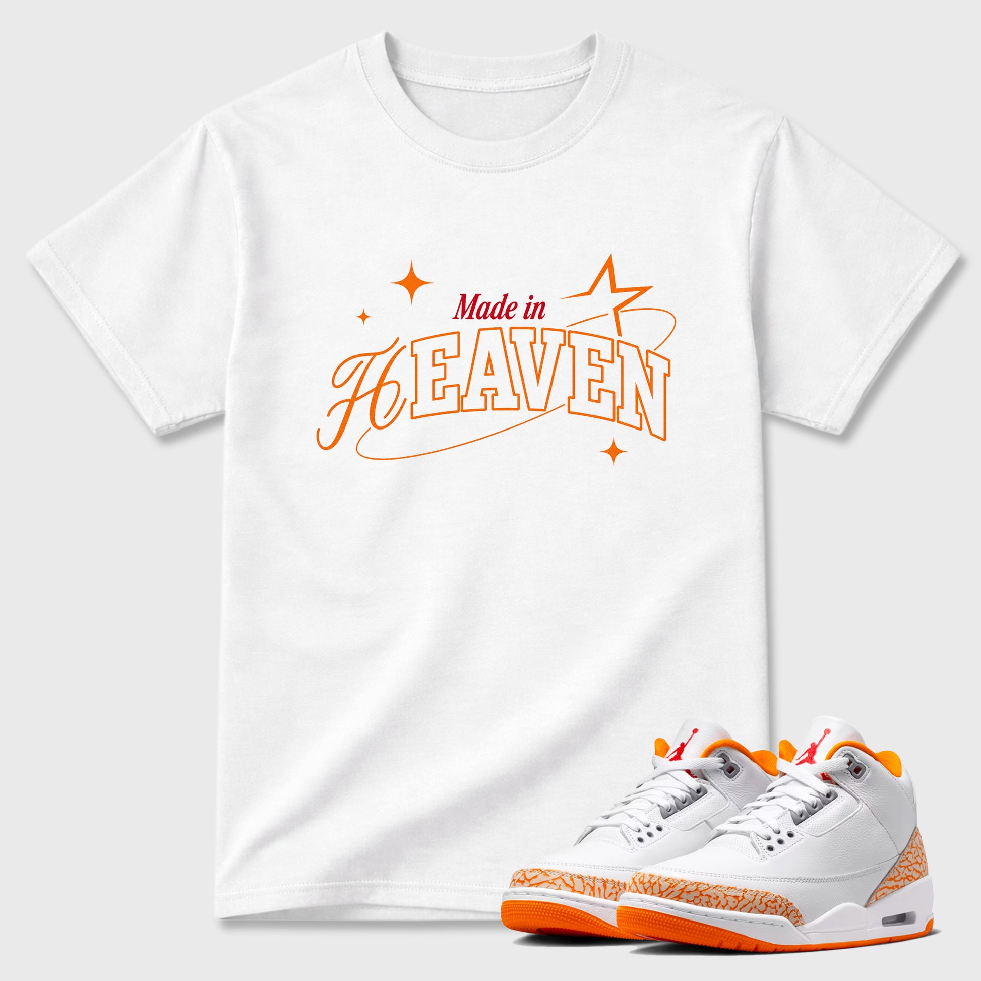 Sneaker match tees – Sneaker Tees To Match Air Jordan 3 Orange Citrus Shoes – Made in Heaven Tee White 1