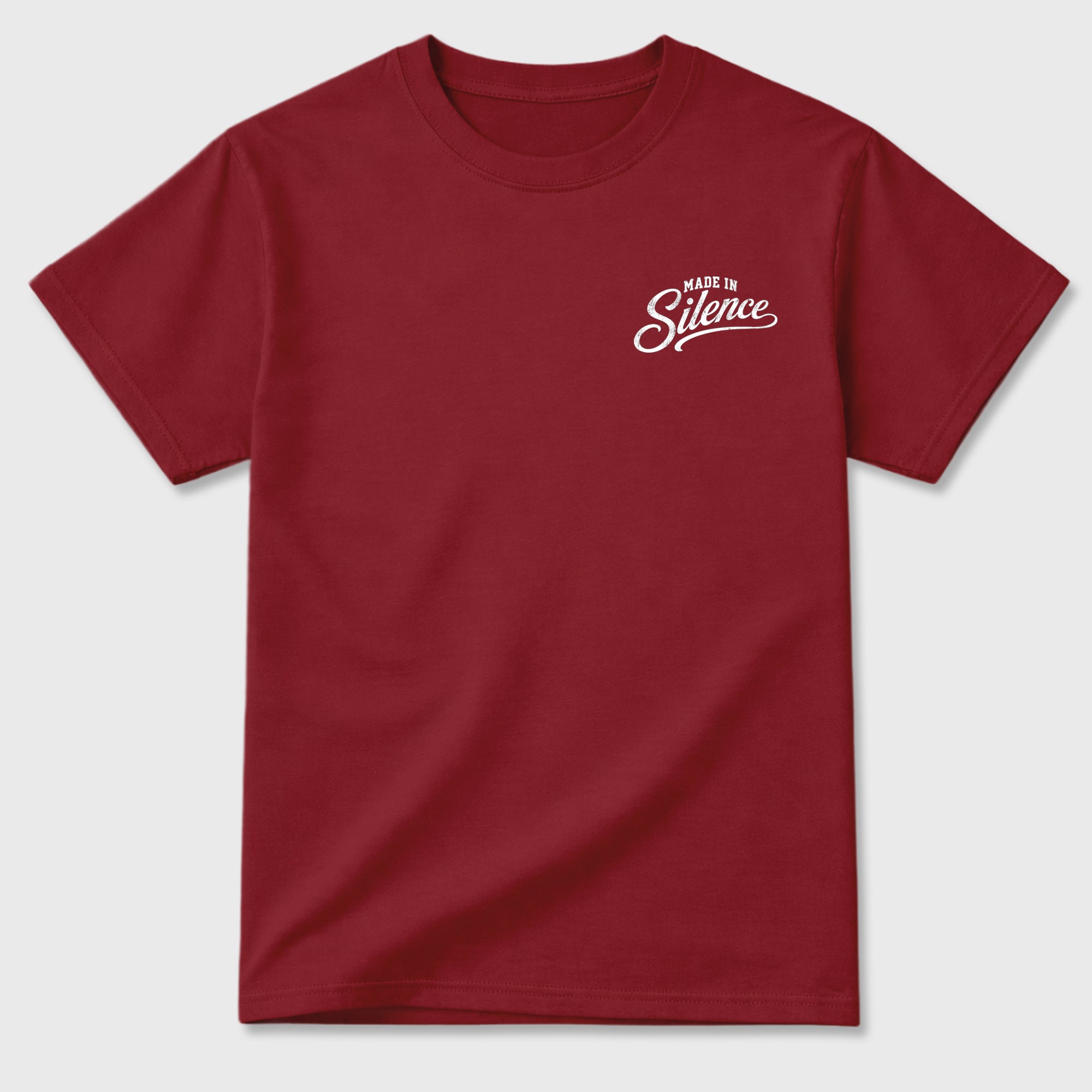 Made in Silence Graphic T-Shirt sneaker match tee designed for the 3s Burgundy Crush, featuring coordinated color options for a perfect streetwear match. Cardinal shirt.