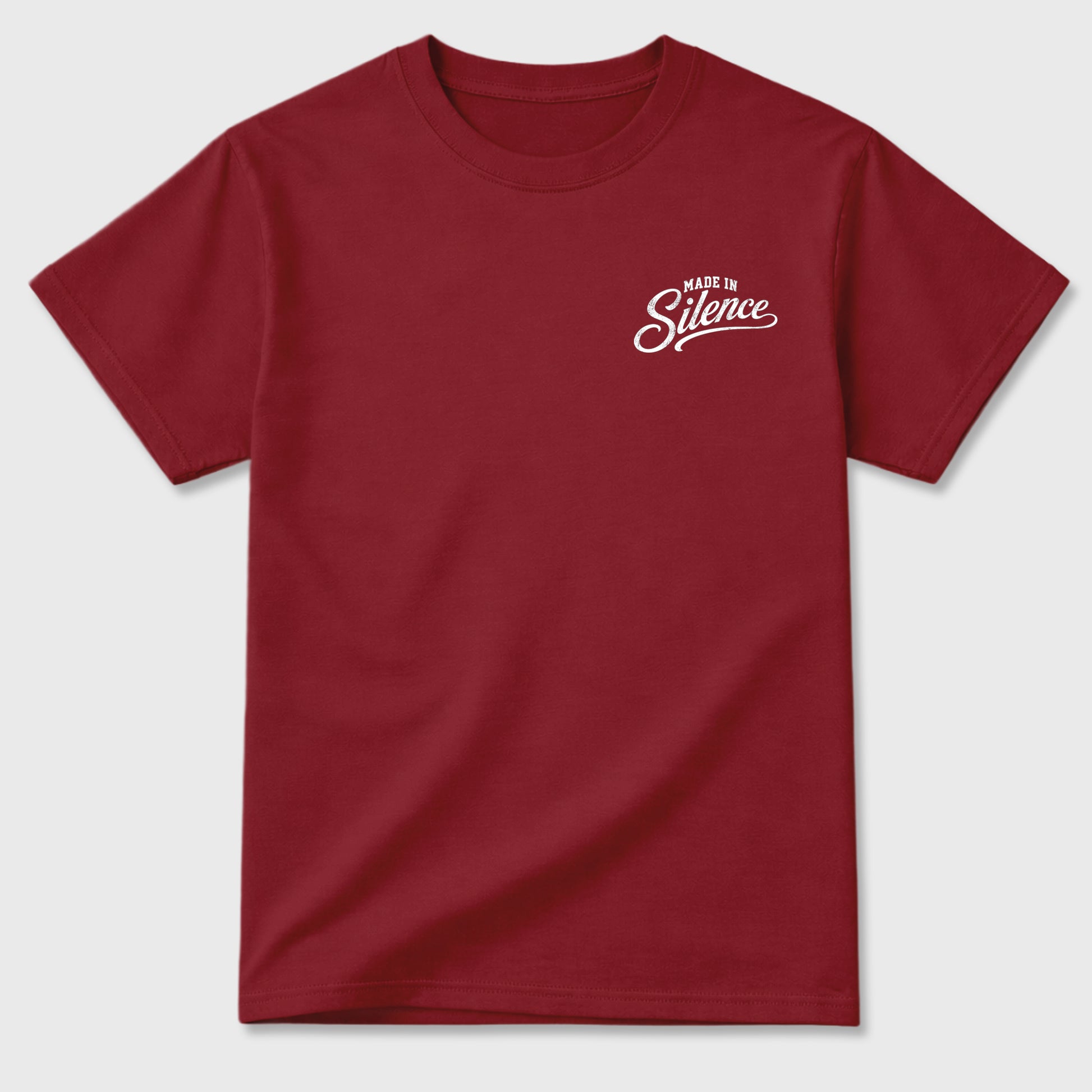 Made in Silence Graphic T-Shirt sneaker match tee designed for the 3s Burgundy Crush, featuring coordinated color options for a perfect streetwear match. Cardinal shirt.