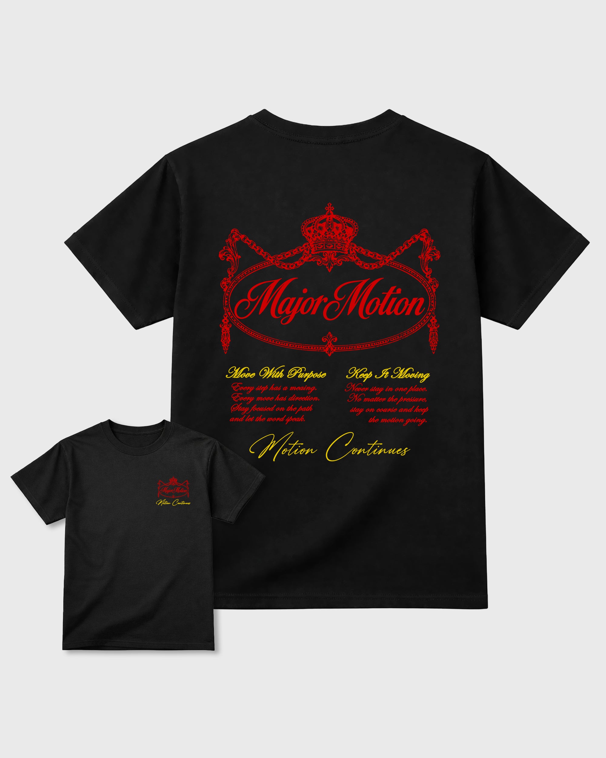 Major Motion Black Graphic T-Shirt - 3, sneaker matching shirt designed to pair with Air Jordan 40 "14" Challenge Red and ferrari sneakers for a coordinated streetwear outfit.