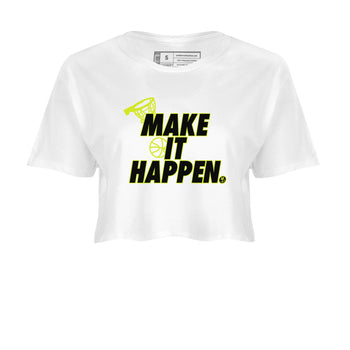 Foams One Black Volt shirts to match jordans Make It Happen sneaker match tees Air Foamposite One Black and Volt match shoes to clothes SNRT Sneaker Tees unisex cotton White 2 crop tee