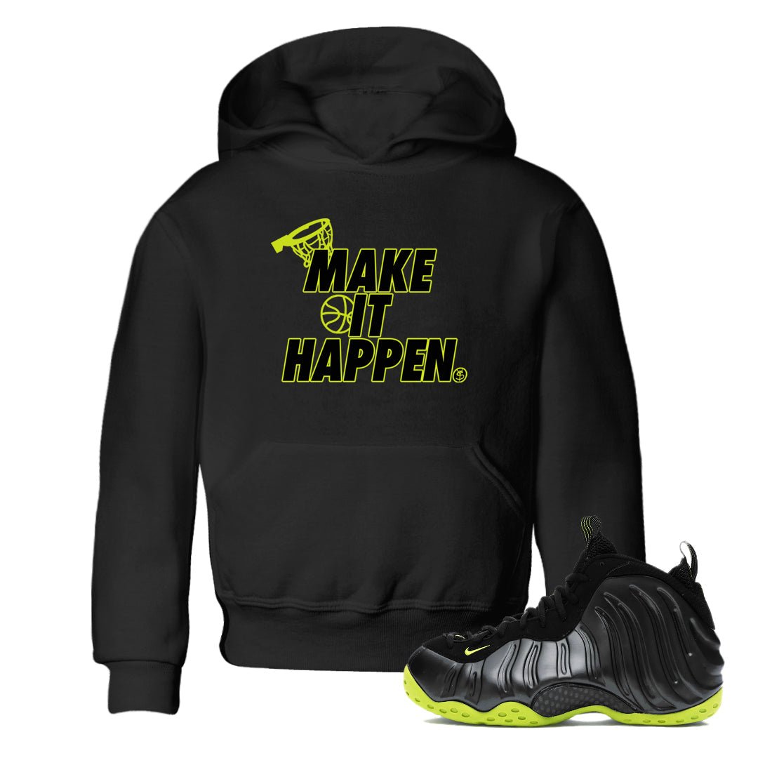 Foams One Black Volt shirts to match jordans Make It Happen sneaker match tees Air Foamposite One Black and Volt match shoes to clothes SNRT Sneaker Tees Youth Baby Black 1 tee
