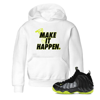 Foams One Black Volt shirts to match jordans Make It Happen sneaker match tees Air Foamposite One Black and Volt match shoes to clothes SNRT Sneaker Tees Youth Baby White 1 tee