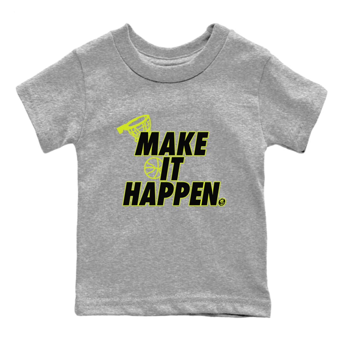 Foams One Black Volt shirts to match jordans Make It Happen sneaker match tees Air Foamposite One Black and Volt match shoes to clothes SNRT Sneaker Tees Youth Baby Heather Grey 2 tee