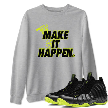 Foams One Black Volt shirts to match jordans Make It Happen sneaker match tees Air Foamposite One Black and Volt match shoes to clothes SNRT Sneaker Tees unisex cotton Heather Grey 1 shirts