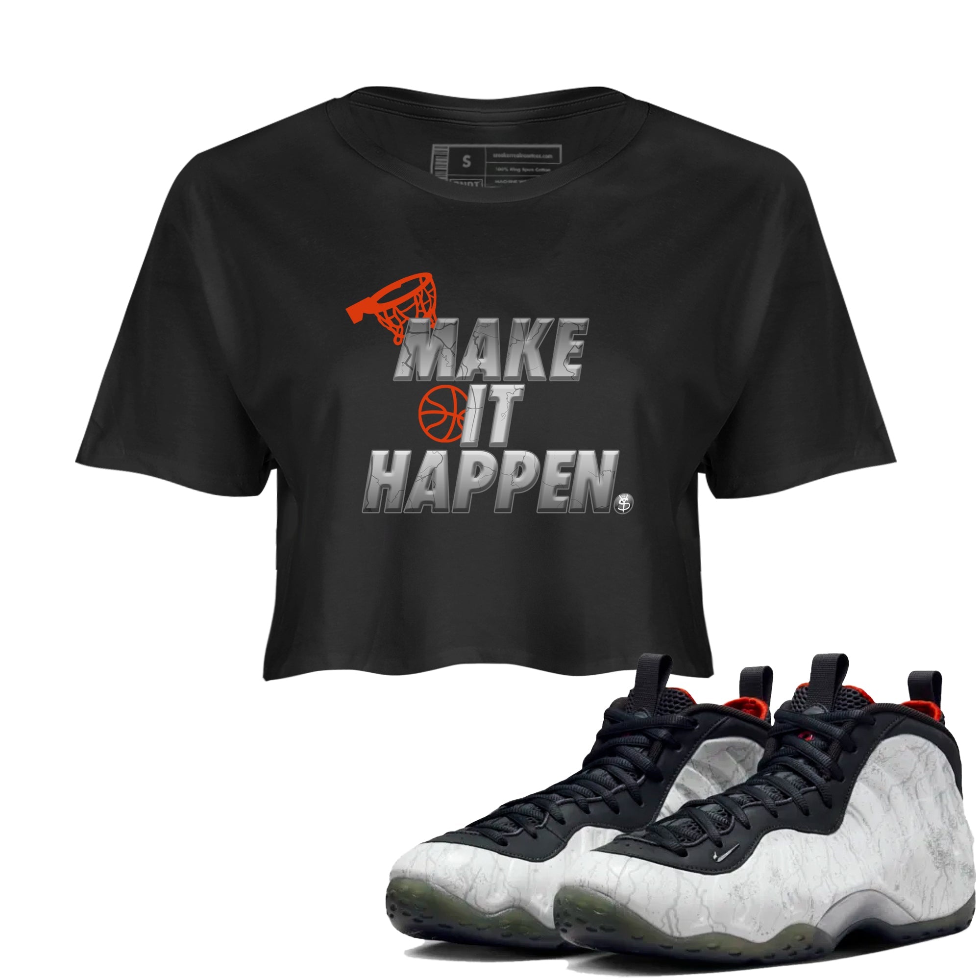 Foams One Jin shirts to match jordans Make It Happen sneaker match tees Air Foamposite One Jin match shoes to clothes SNRT Sneaker Tees unisex cotton Black 1 crop tee