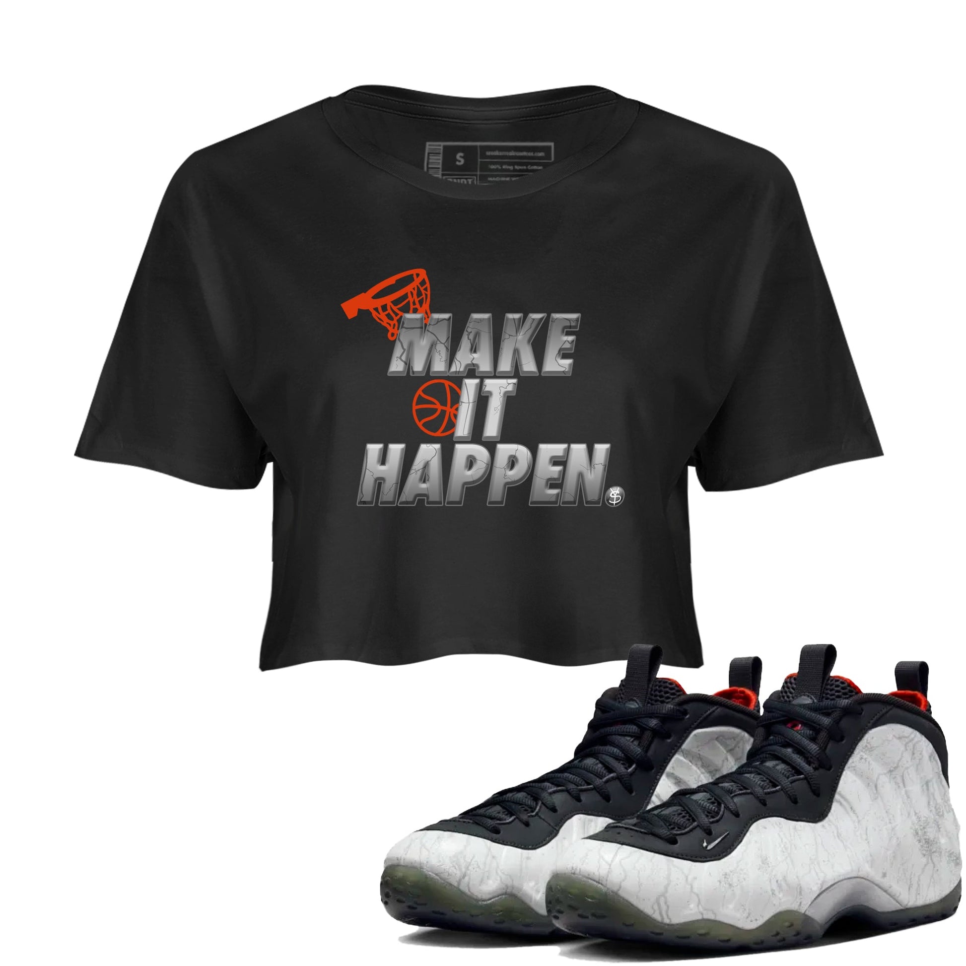 Foams One Jin shirts to match jordans Make It Happen sneaker match tees Air Foamposite One Jin match shoes to clothes SNRT Sneaker Tees unisex cotton Black 1 crop tee
