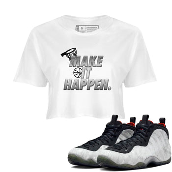 Foams One Jin shirts to match jordans Make It Happen sneaker match tees Air Foamposite One Jin match shoes to clothes SNRT Sneaker Tees unisex cotton White 1 crop tee