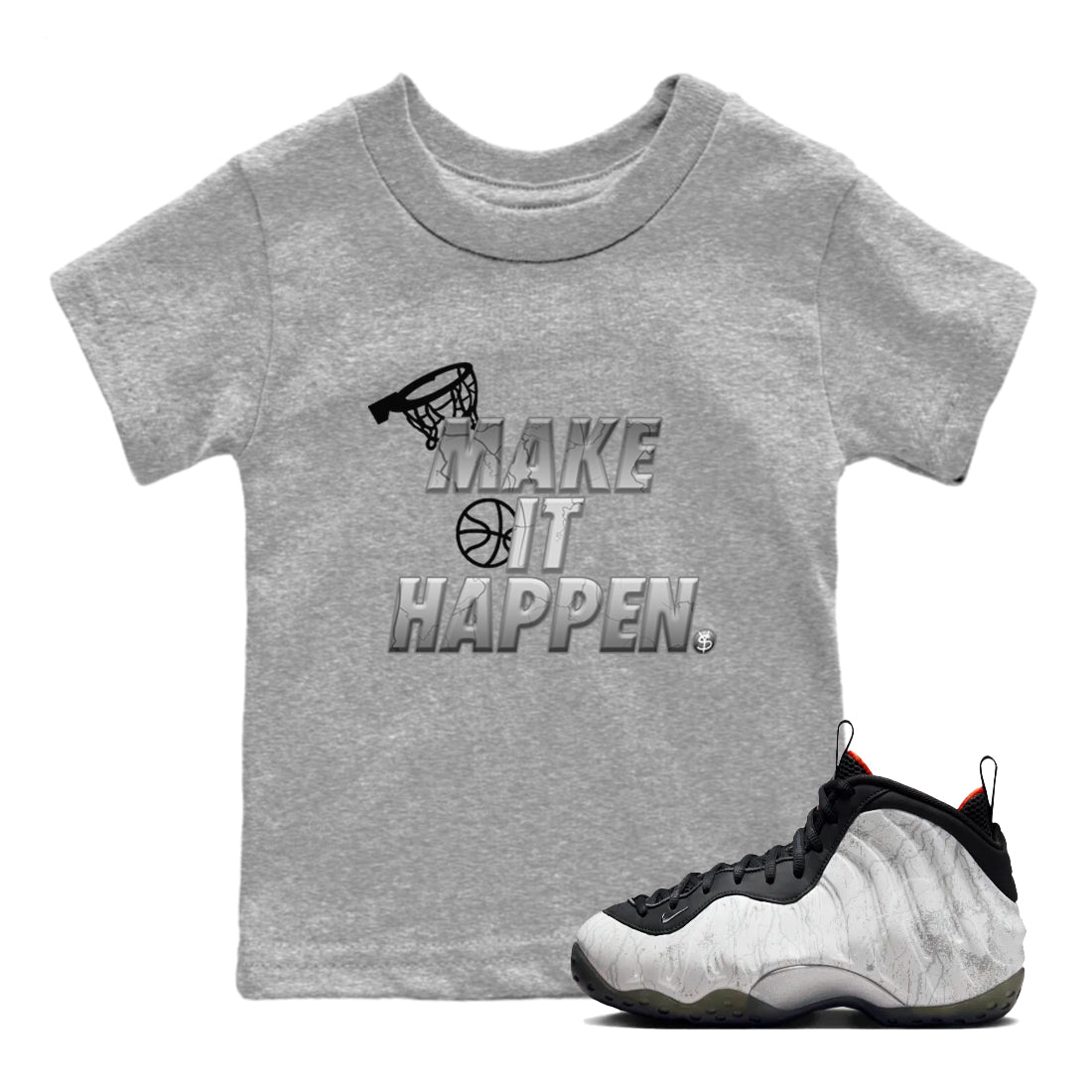 Foams One Jin shirts to match jordans Make It Happen sneaker match tees Air Foamposite One Jin match shoes to clothes SNRT Sneaker Tees Youth Baby Heather Grey 1 tee