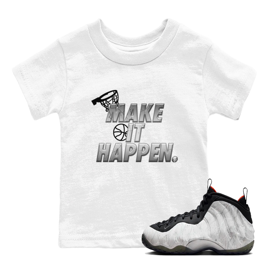 Foams One Jin shirts to match jordans Make It Happen sneaker match tees Air Foamposite One Jin match shoes to clothes SNRT Sneaker Tees Youth Baby White 1 tee