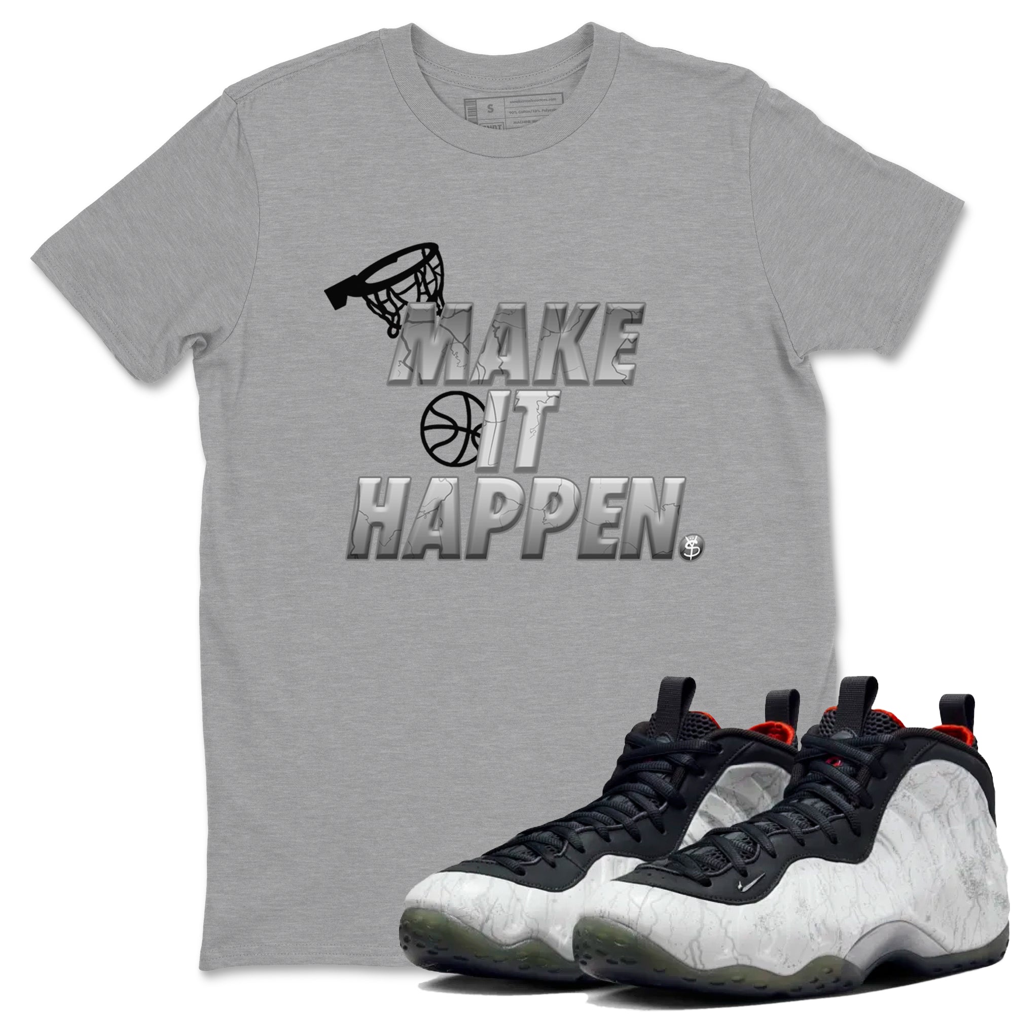 Foams One Jin shirts to match jordans Make It Happen sneaker match tees Air Foamposite One Jin match shoes to clothes SNRT Sneaker Tees unisex cotton Heather Grey 1 shirts