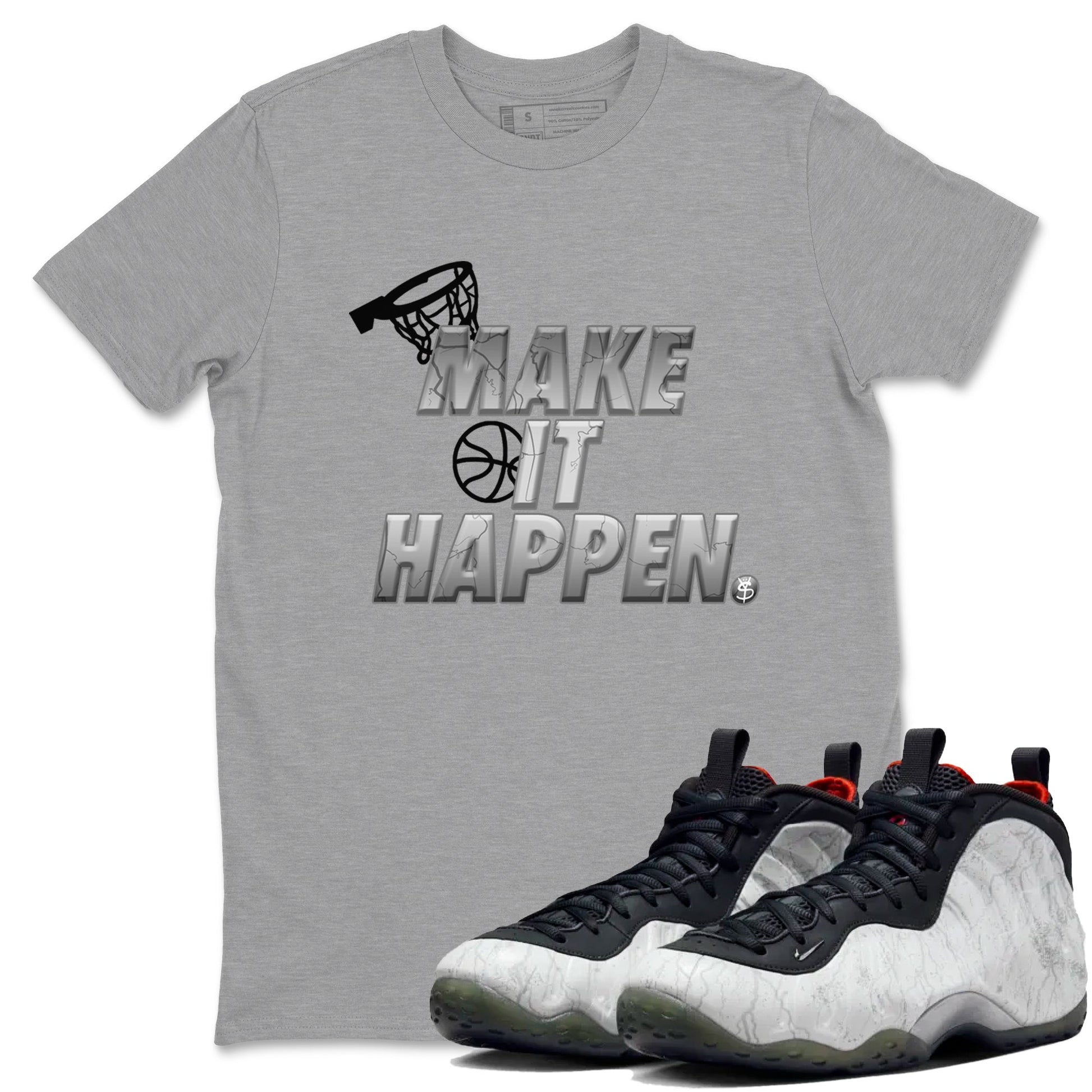 Foams One Jin shirts to match jordans Make It Happen sneaker match tees Air Foamposite One Jin match shoes to clothes SNRT Sneaker Tees unisex cotton Heather Grey 1 shirts