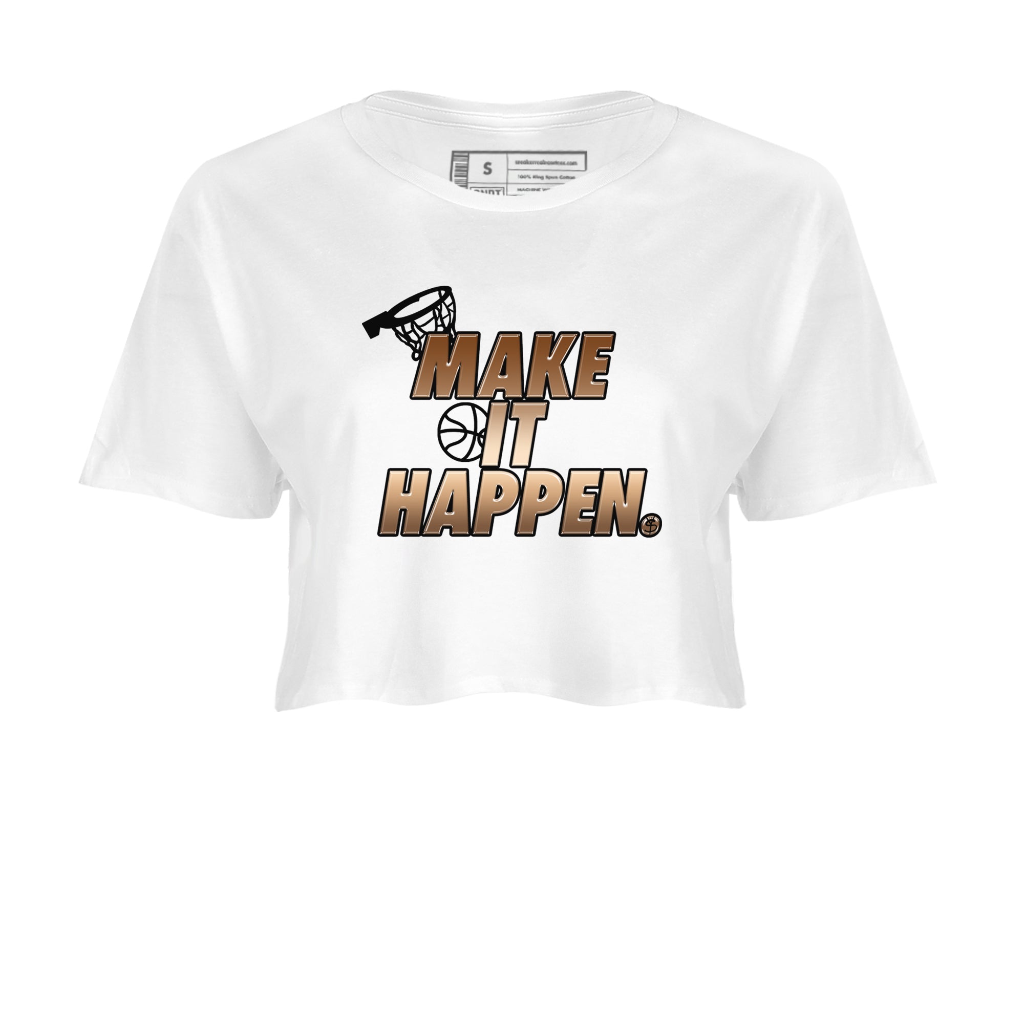 Foams One Metallic Copper shirts to match jordans Make It Happen sneaker match tees Air Foamposite One Metallic Copper match shoes to clothes SNRT Sneaker Tees unisex cotton White 2 crop tee