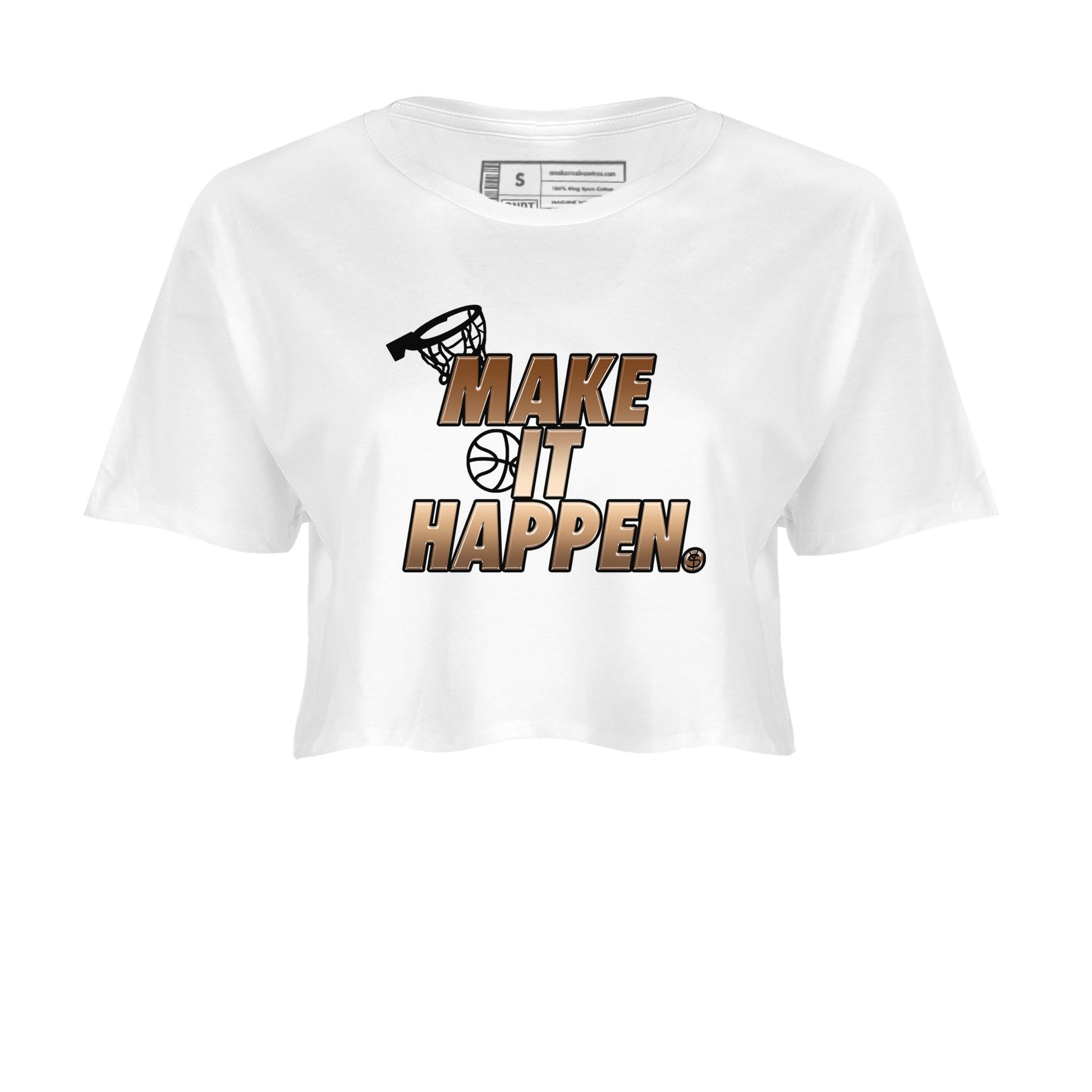Foams One Metallic Copper shirts to match jordans Make It Happen sneaker match tees Air Foamposite One Metallic Copper match shoes to clothes SNRT Sneaker Tees unisex cotton White 2 crop tee