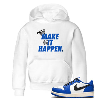 1s Game Royal shirts to match jordans Make It Happen sneaker match tees Air Jordan 1 Retro Low OG Game Royal match shoes to clothes SNRT Sneaker Tees Youth Baby White 1 tee