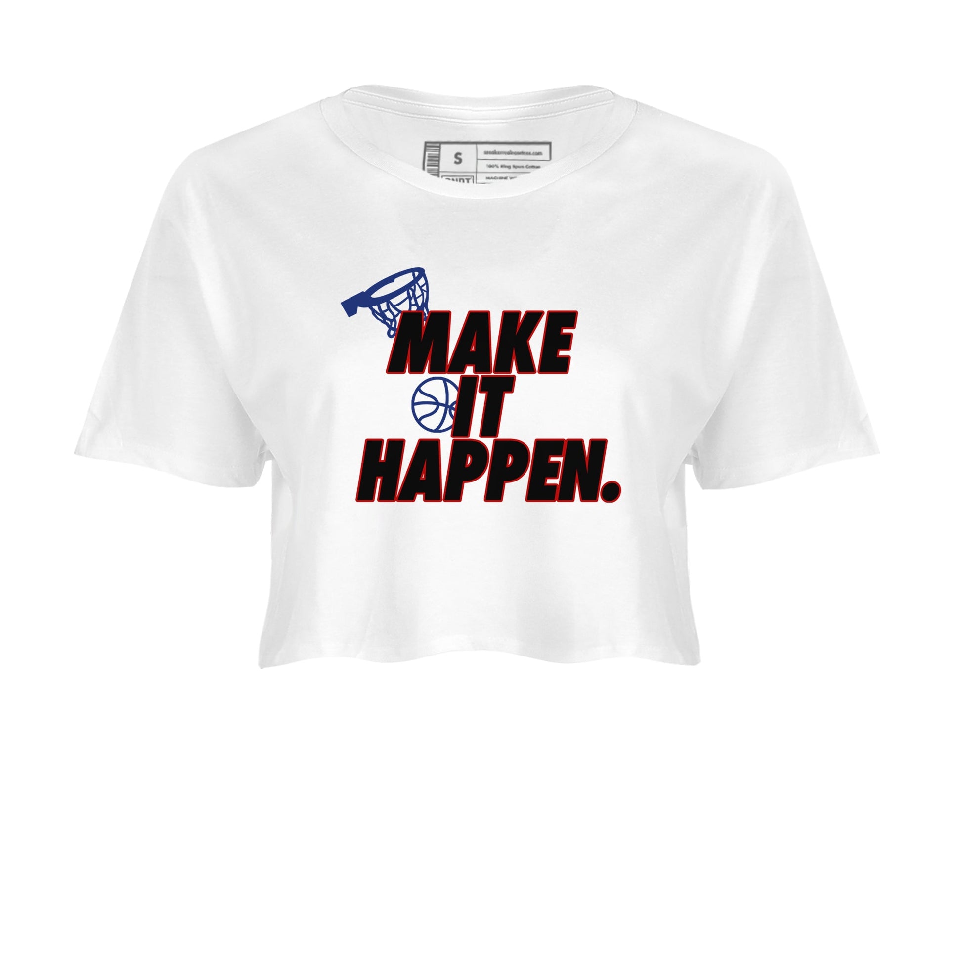 1s Rare Air shirts to match jordans Make It Happen sneaker match tees Air Jordan 1 High OG Rare Air Deep Royal Blue match shoes to clothes SNRT Sneaker Tees unisex cotton White 2 crop tee