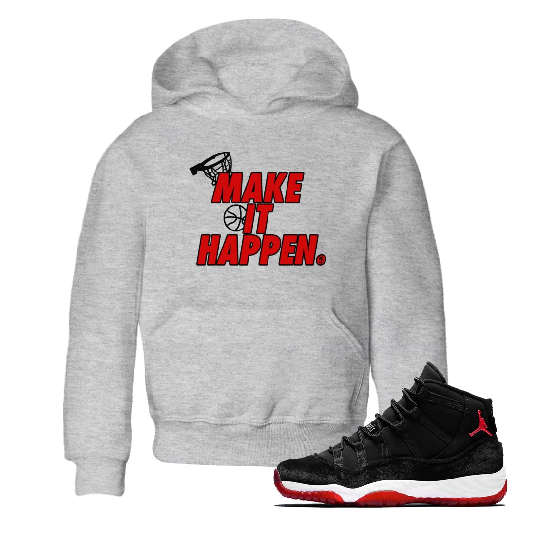 11s Bred Velvet shirts to match jordans Make It Happen sneaker match tees Air Jordan 11 Retro Bred Velvet match shoes to clothes SNRT Sneaker Tees Youth Baby Heather Grey 1 tee