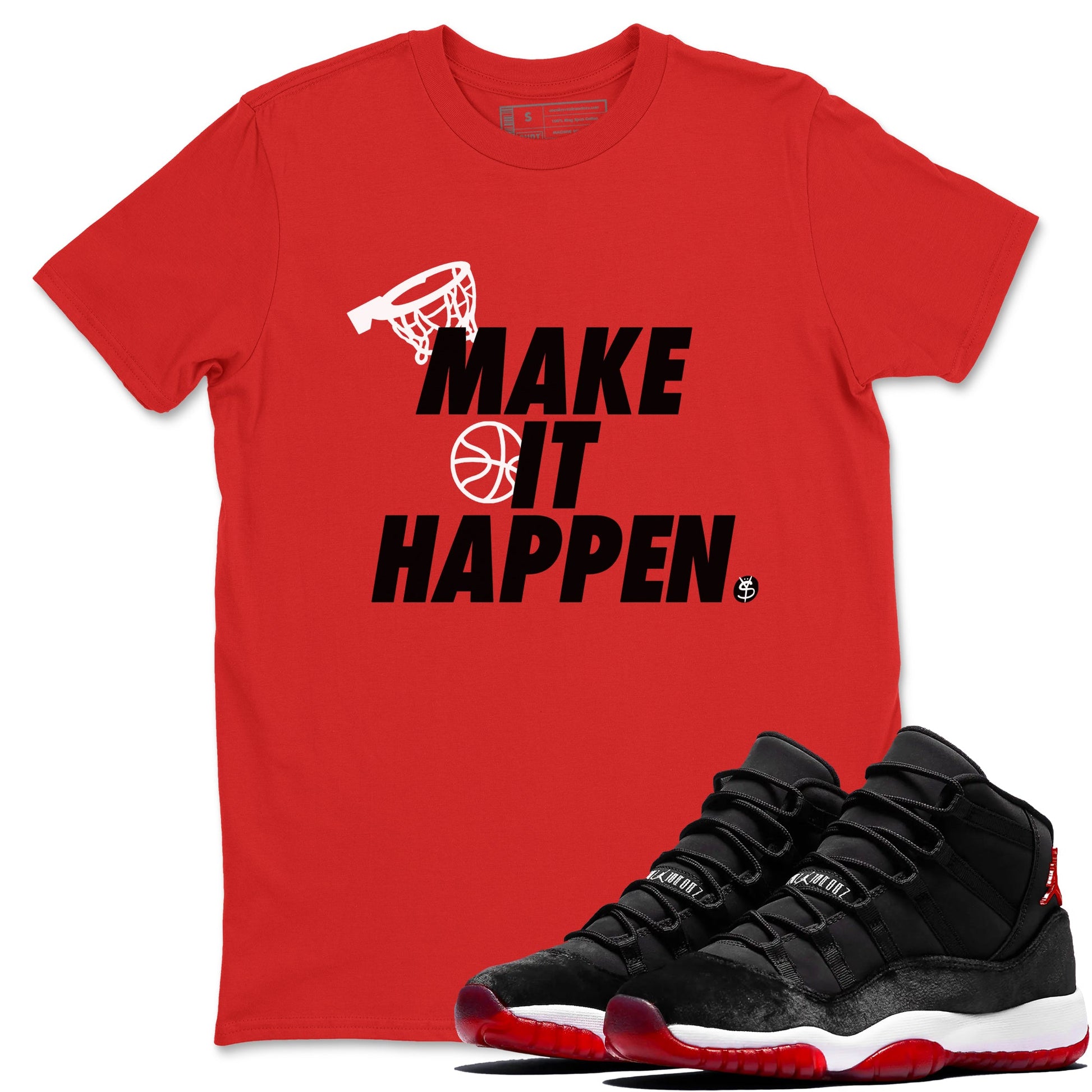 11s Bred Velvet shirts to match jordans Make It Happen sneaker match tees Air Jordan 11 Retro Bred Velvet match shoes to clothes SNRT Sneaker Tees unisex cotton Red 1 shirts
