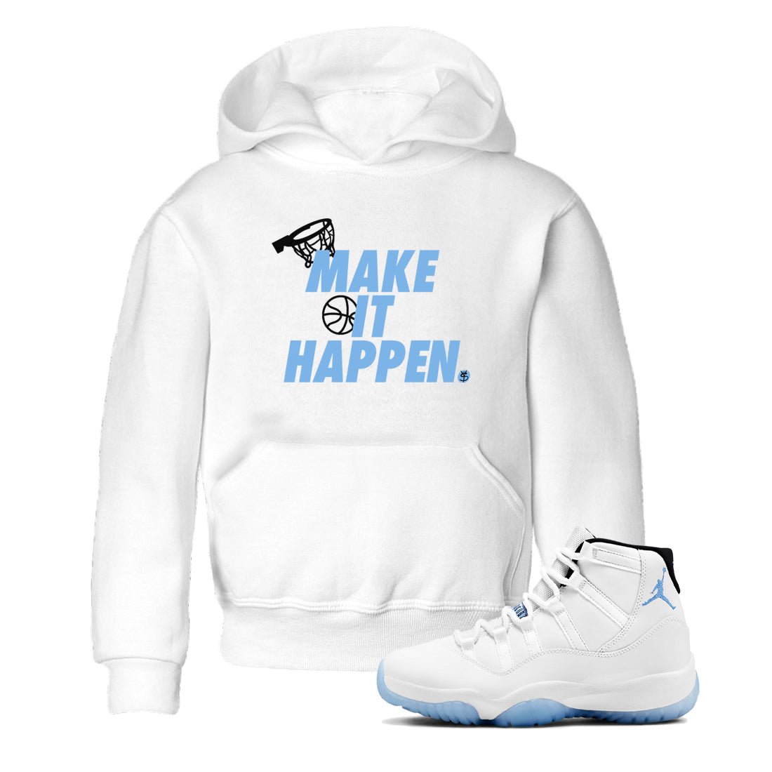 11s Legend Blue shirts to match jordans Make It Happen best t shirts to wear with jordans AJ11 Retro Legend Blue match shoes to clothes SNRT Sneaker Tees Youth Baby White 1 tee