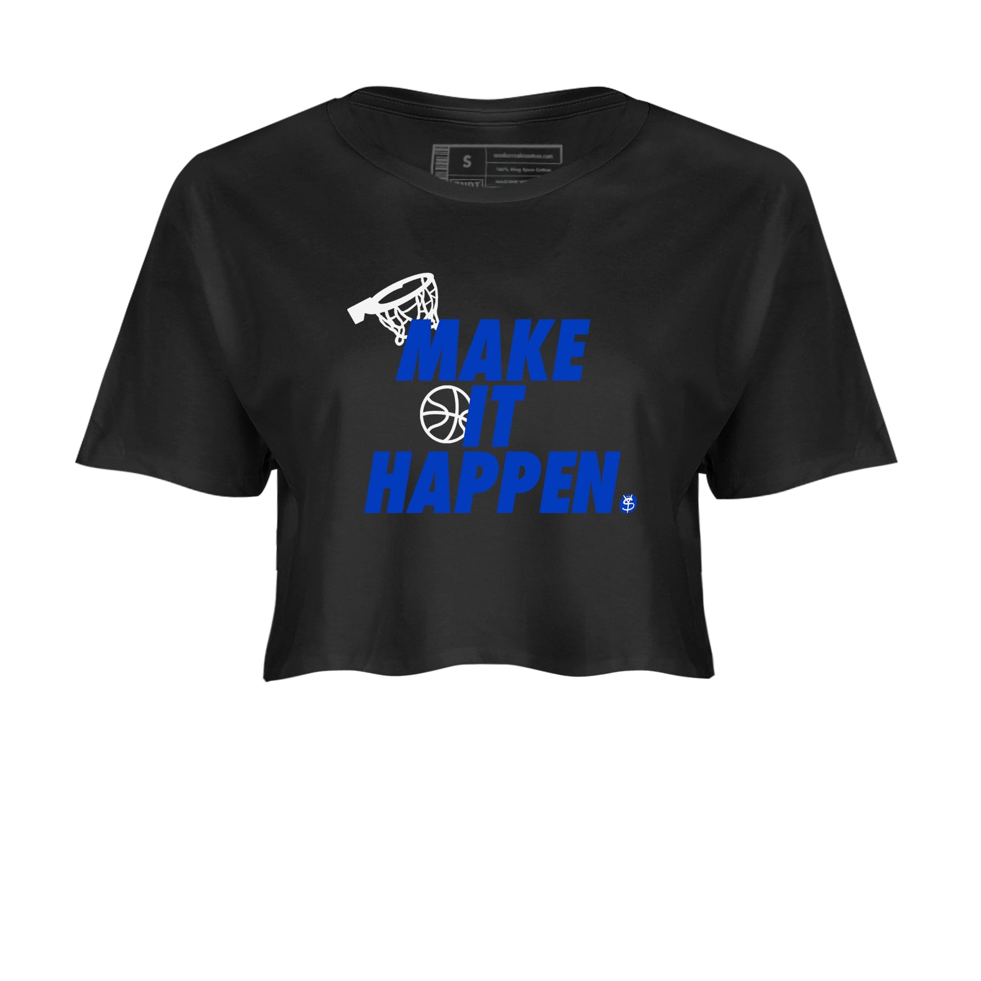 12s Blueberry shirts to match jordans Make It Happen best t shirts to wear with jordans AJ12 White & Game Royal match shoes to clothes SNRT Sneaker Tees unisex cotton Black 2 crop tee