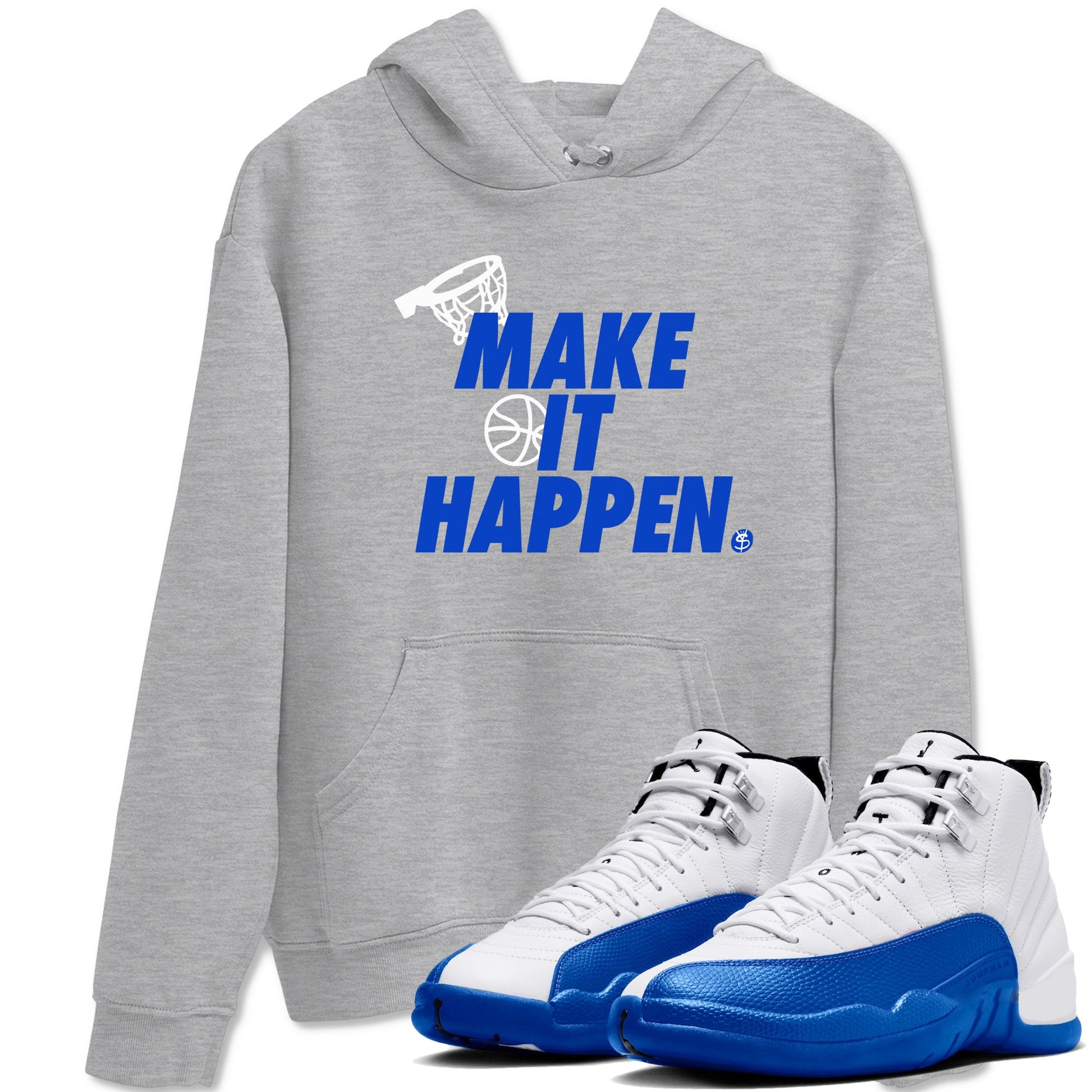 12s Blueberry shirts to match jordans Make It Happen best t shirts to wear with jordans AJ12 White & Game Royal match shoes to clothes SNRT Sneaker Tees unisex cotton Heather Grey 1 shirts