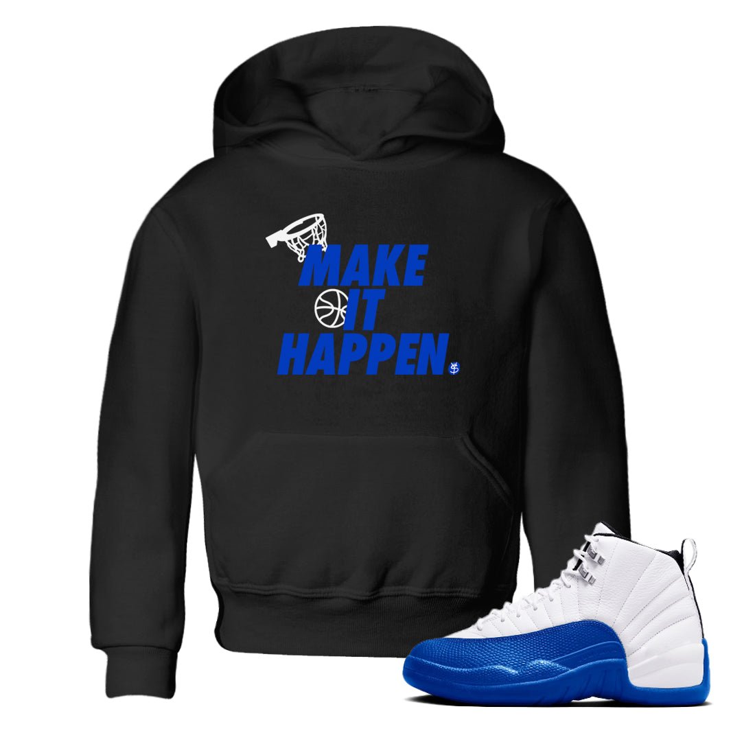 12s Blueberry shirts to match jordans Make It Happen best t shirts to wear with jordans AJ12 White & Game Royal match shoes to clothes SNRT Sneaker Tees Youth Baby Black 1 tee