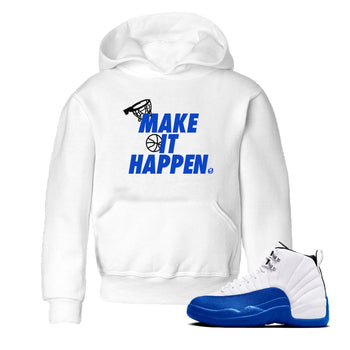 12s Blueberry shirts to match jordans Make It Happen best t shirts to wear with jordans AJ12 White & Game Royal match shoes to clothes SNRT Sneaker Tees Youth Baby White 1 tee
