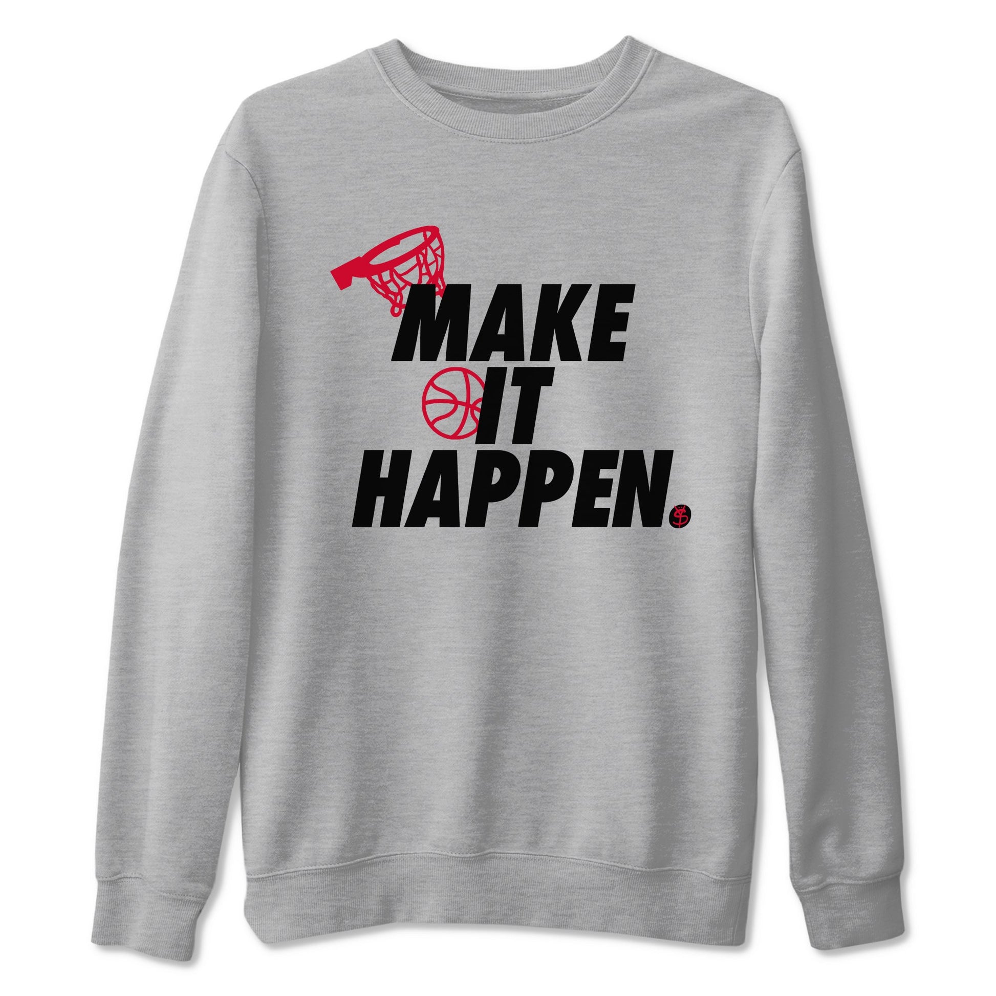 12s Flu Game shirts to match jordans Make It Happen best t shirts to wear with jordans Air Jordan 12 Retro Flu Black and Varsity Red match shoes to clothes SNRT Sneaker Tees unisex cotton Heather Grey 2 shirts