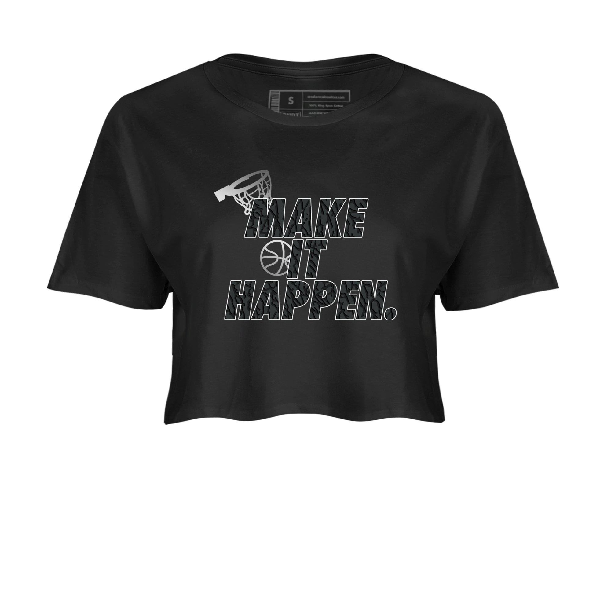 3s Black Cat shirts to match jordans Make It Happen sneaker match tees Air Jordan 3 Retro Black Cat match shoes to clothes SNRT Sneaker Tees unisex cotton Black 2 crop tee