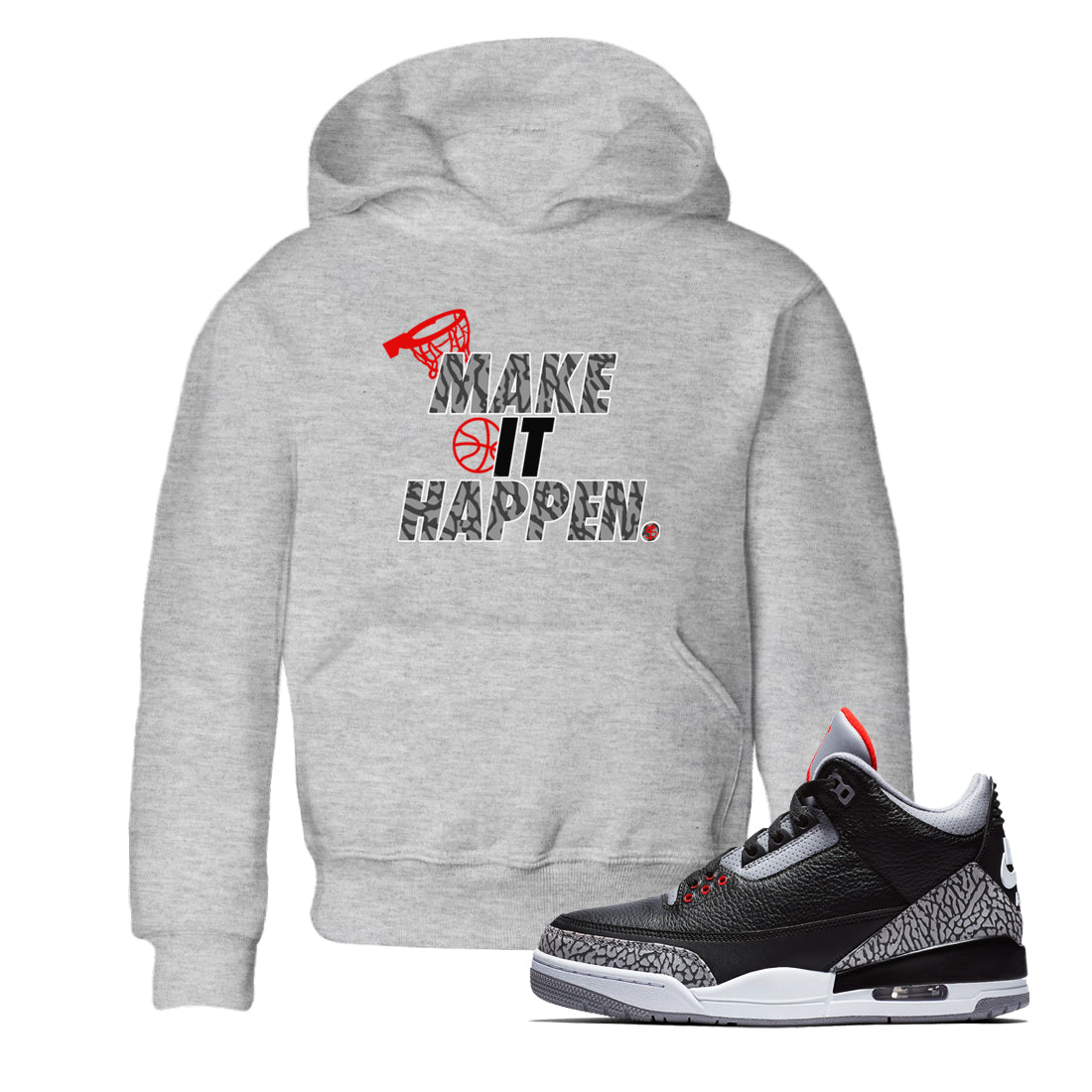 3s Black Cement shirts to match jordans Make It Happen sneaker match tees Air Jordan 3 Black Cement match shoes to clothes SNRT Sneaker Tees Youth Baby Heather Grey 1 tee