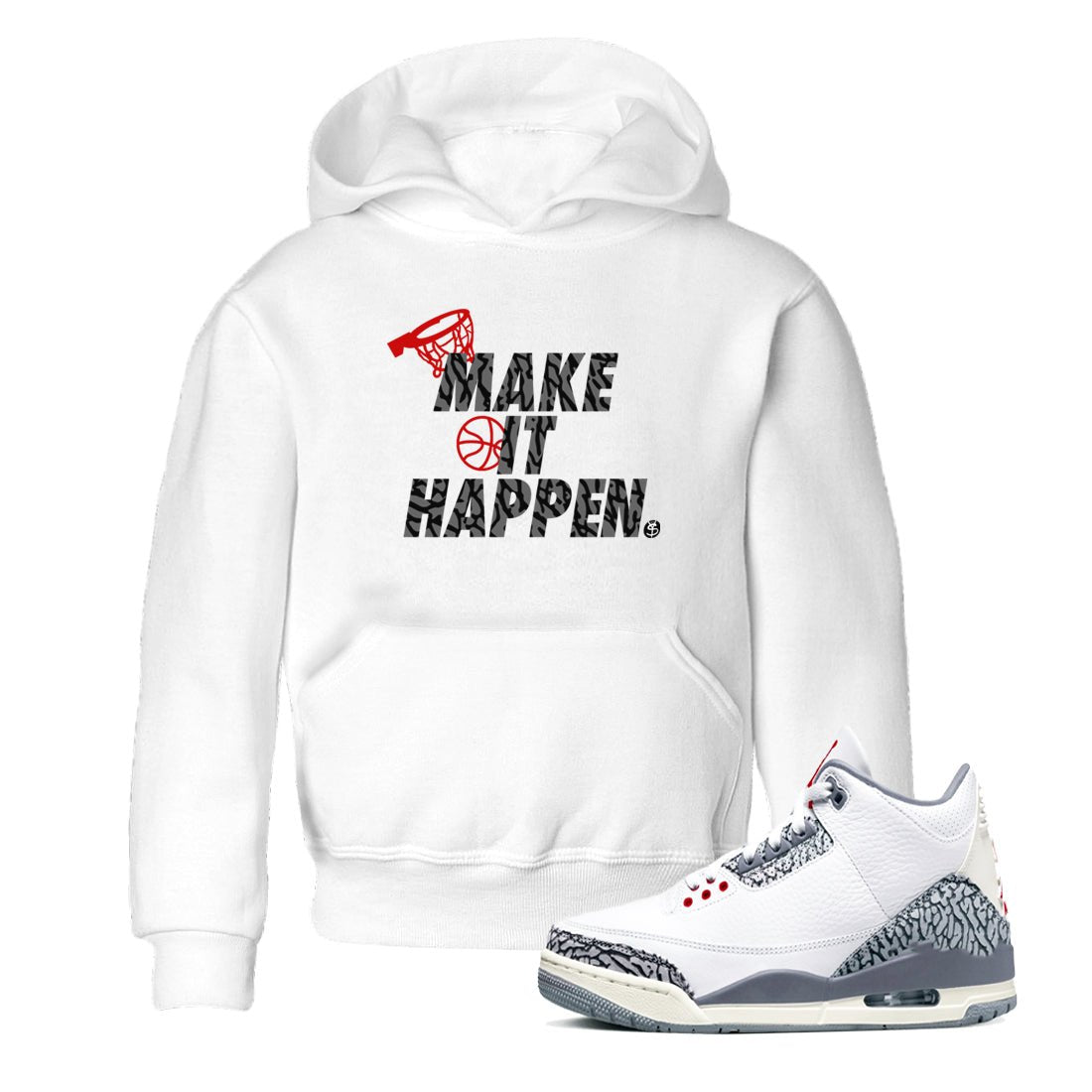 3s Cement Grey shirts to match jordans Make It Happen sneaker match tees Air Jordan 3 Cement Grey SNRT Sneaker Release Tees Youth Baby White 1 crew neck shirts