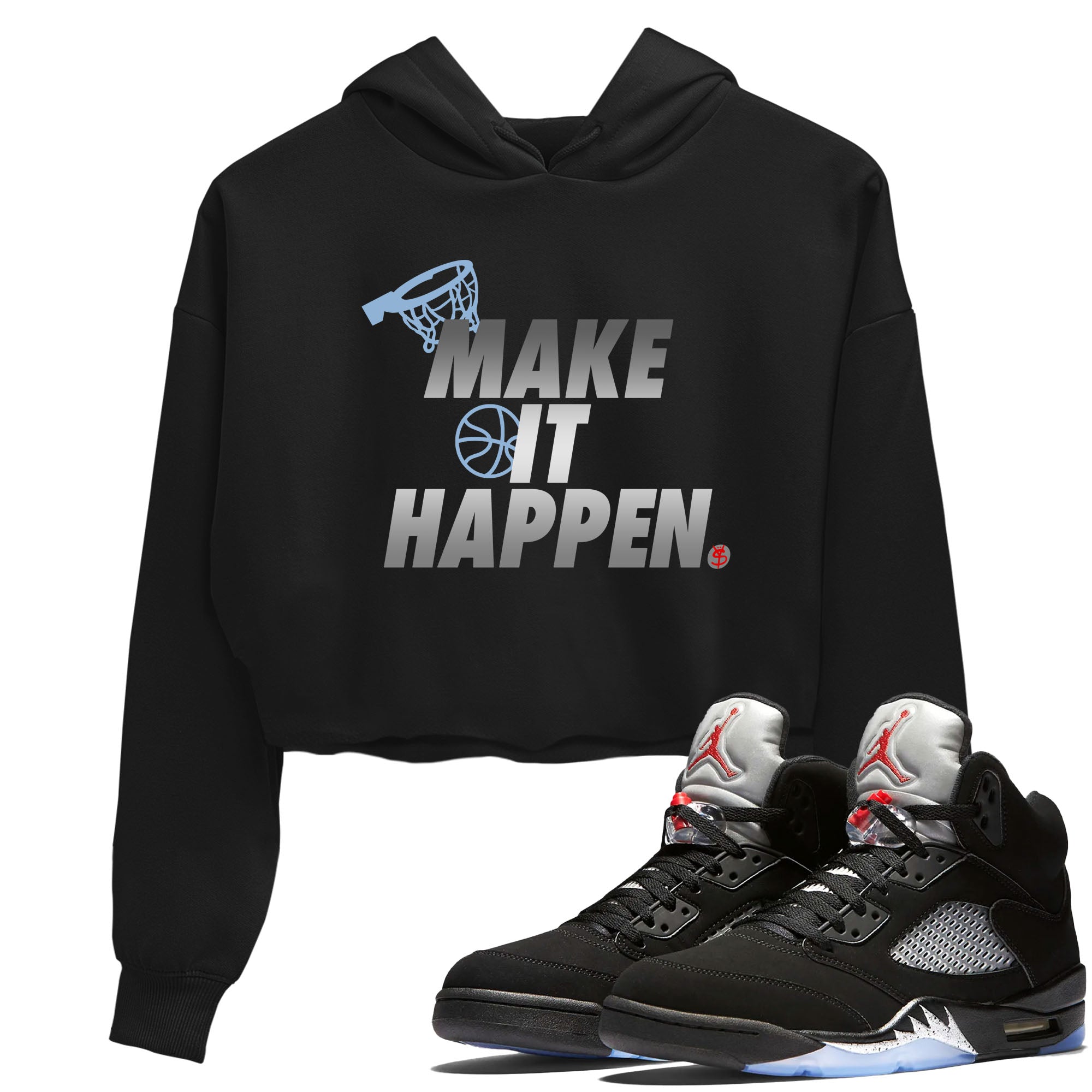 5s Black Metallic Reimagined shirts to match jordans Make It Happen best t shirts to wear with jordans Air Jordan 5 Reimagined match shoes to clothes SNRT Sneaker Tees unisex cotton Black 1 crop tee
