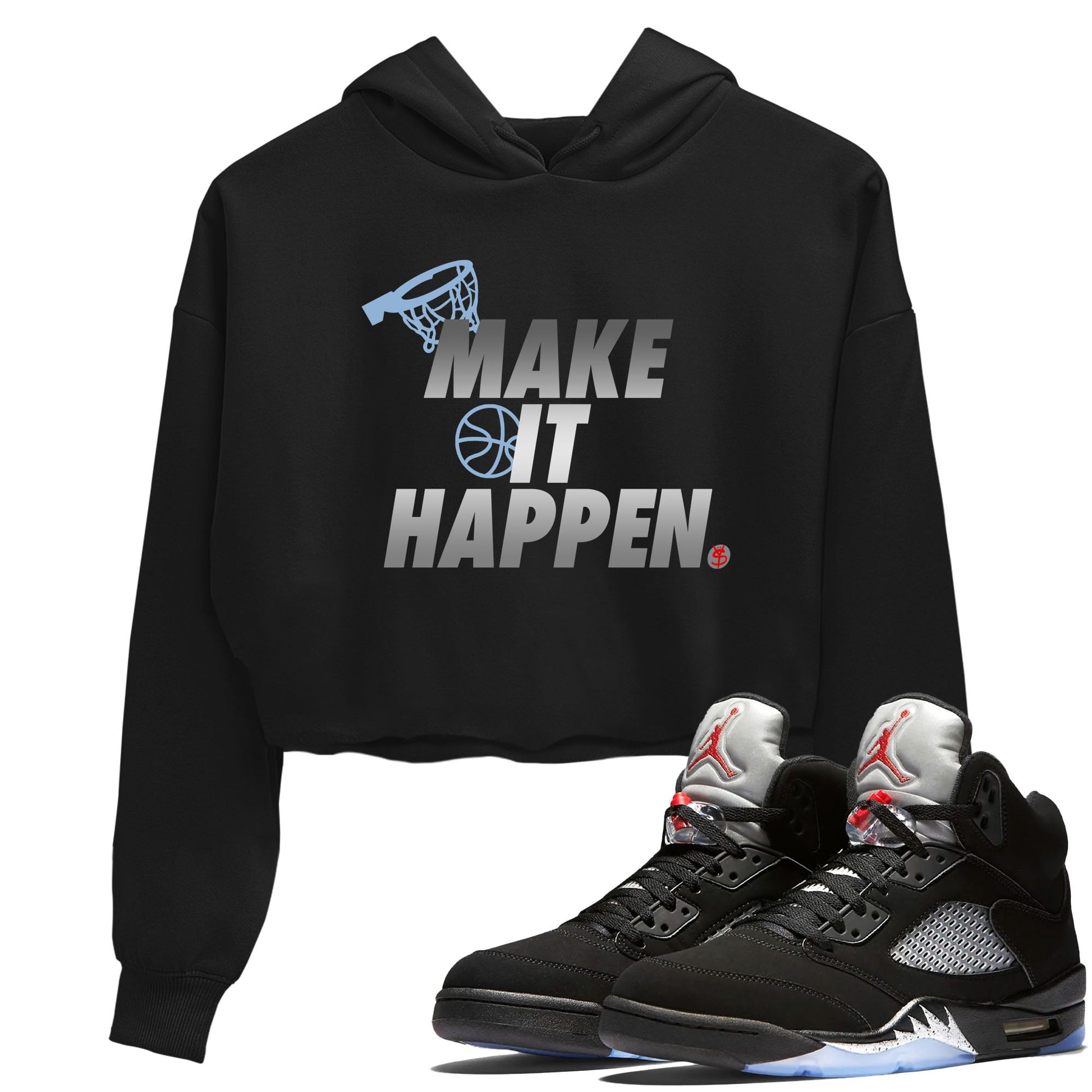 5s Black Metallic Reimagined shirts to match jordans Make It Happen best t shirts to wear with jordans Air Jordan 5 Reimagined match shoes to clothes SNRT Sneaker Tees unisex cotton Black 1 crop tee