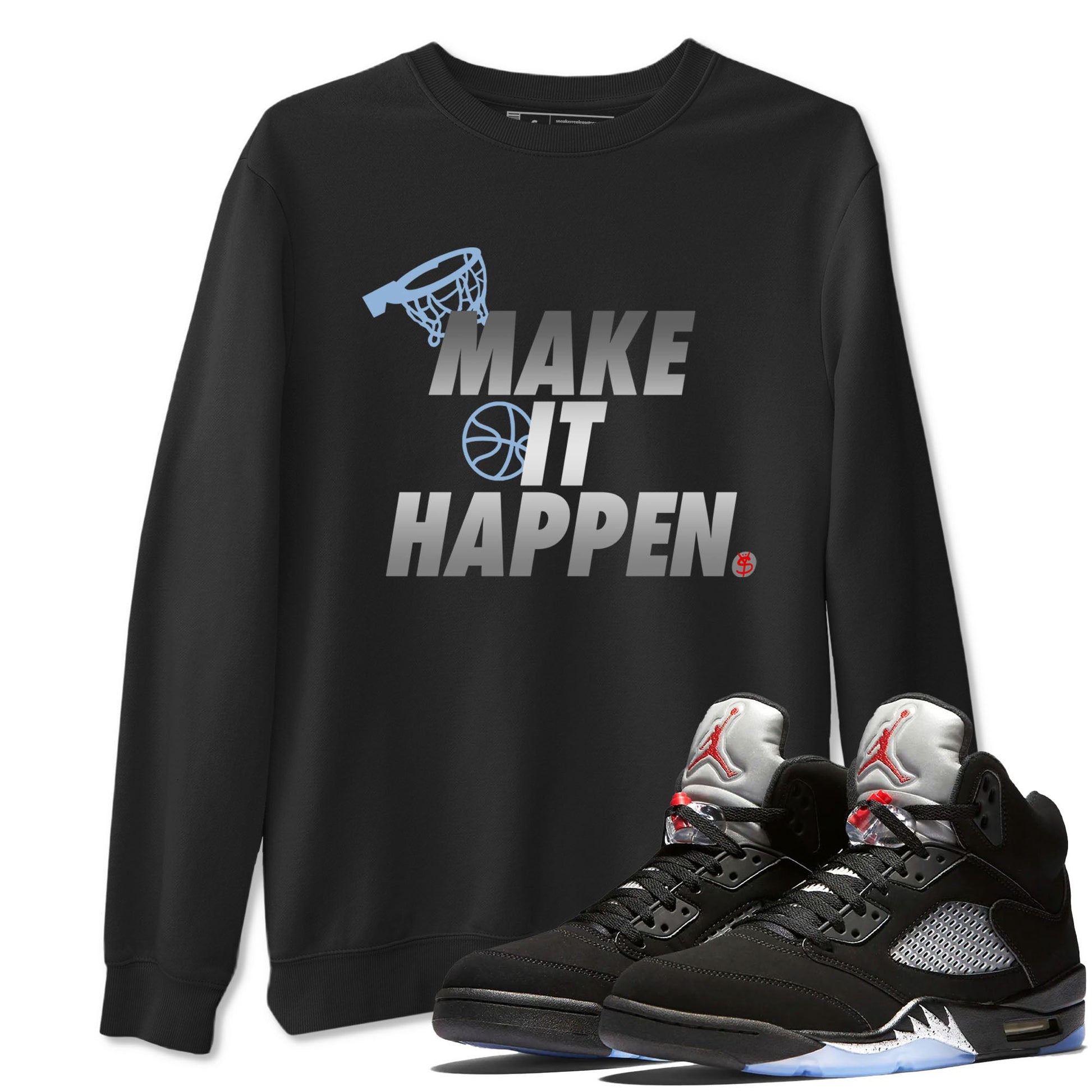 5s Black Metallic Reimagined shirts to match jordans Make It Happen best t shirts to wear with jordans Air Jordan 5 Reimagined match shoes to clothes SNRT Sneaker Tees unisex cotton Black 1 shirts