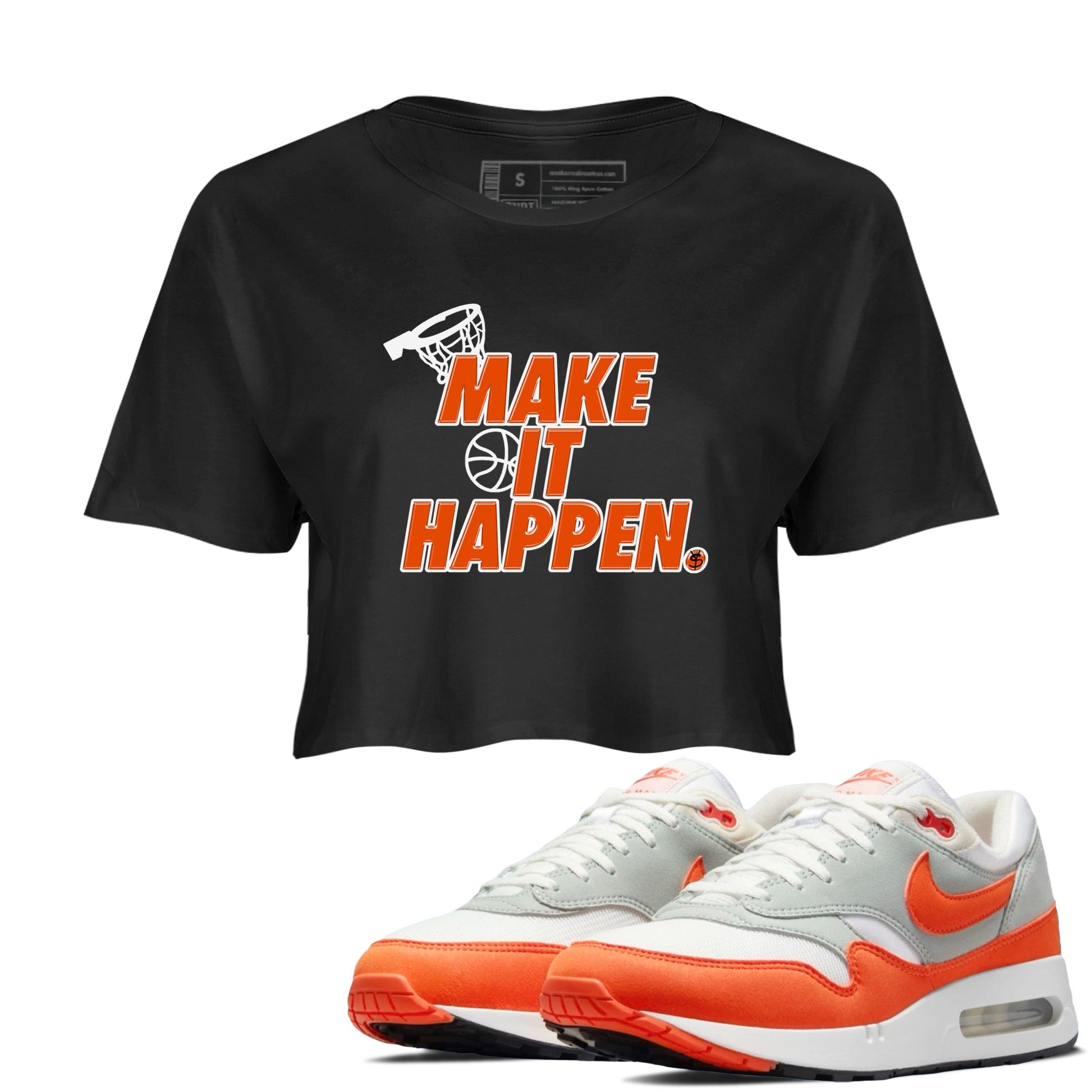 Air Max 1 OG '86 'Summit White and Cosmic Clay shirts to match jordans Make It Happen sneaker match tees Air Max 1 Cosmic Clay match shoes to clothes SNRT Sneaker Tees unisex cotton Black 1 crop tee