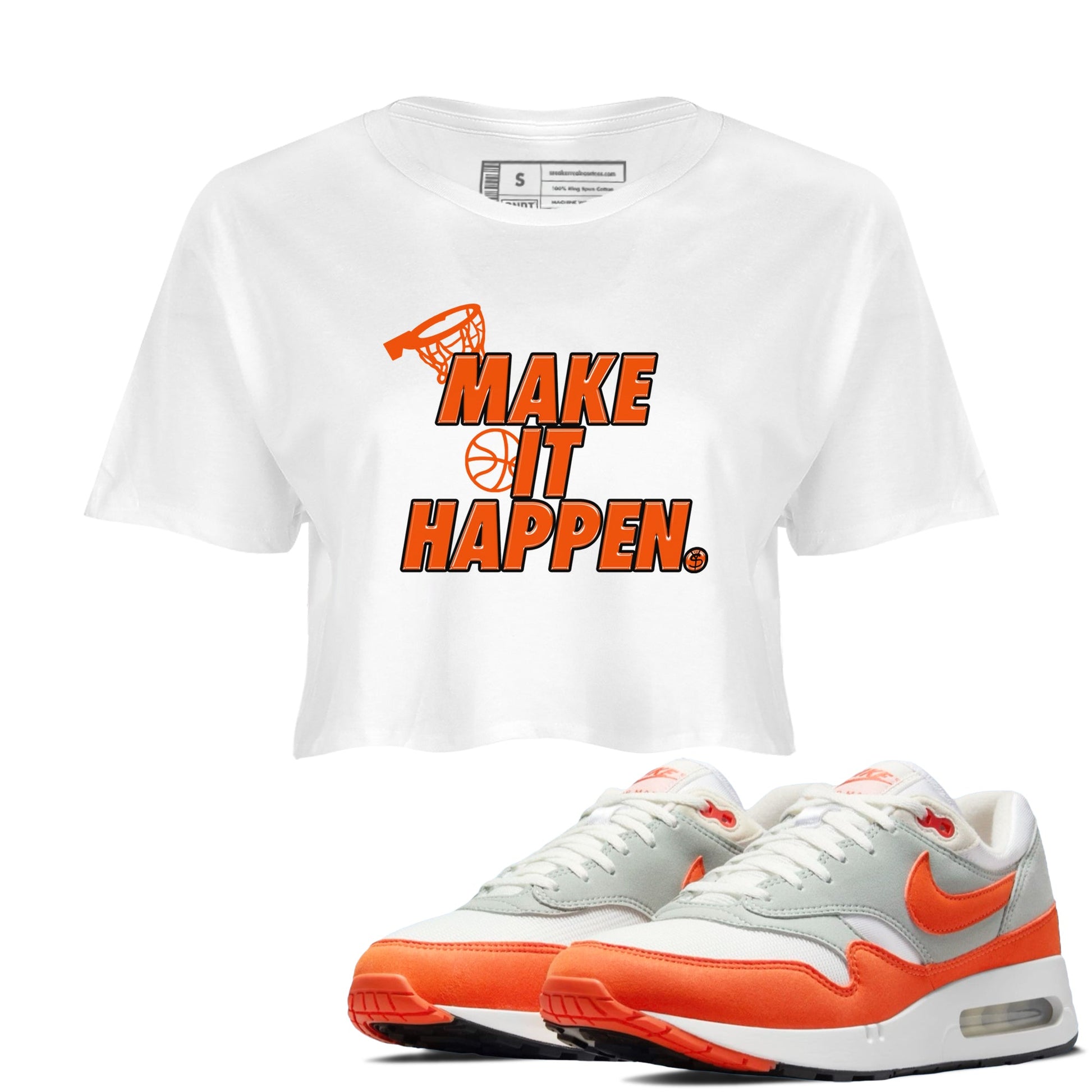 Air Max 1 OG '86 'Summit White and Cosmic Clay shirts to match jordans Make It Happen sneaker match tees Air Max 1 Cosmic Clay match shoes to clothes SNRT Sneaker Tees unisex cotton White 1 crop tee