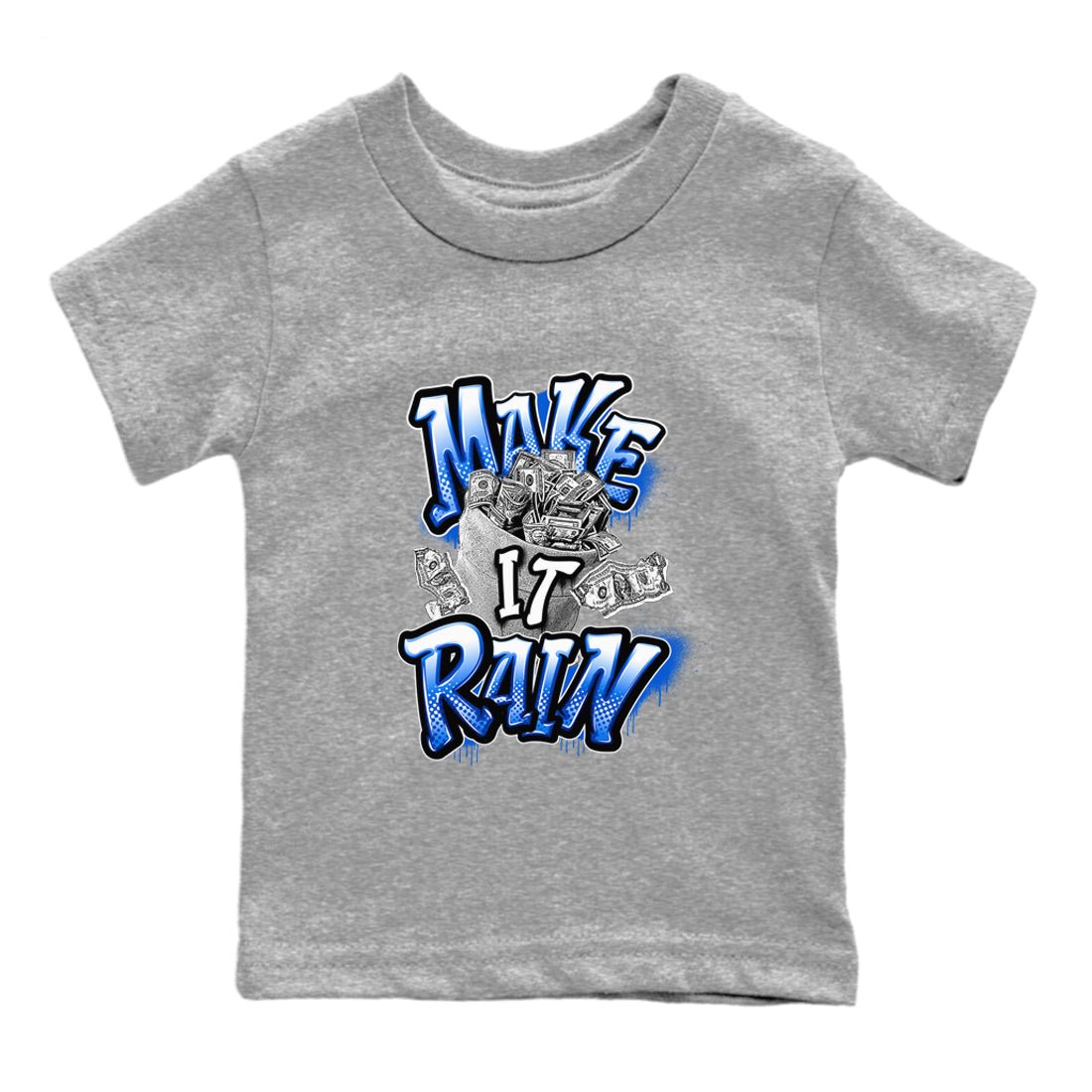 AJ1 Game Royal shirt to match jordans Make It Rain Money sneaker tees Air Jordan 1 Game Royal SNRT sneaker release tees baby toddler Heather Grey 2 cotton Shirt