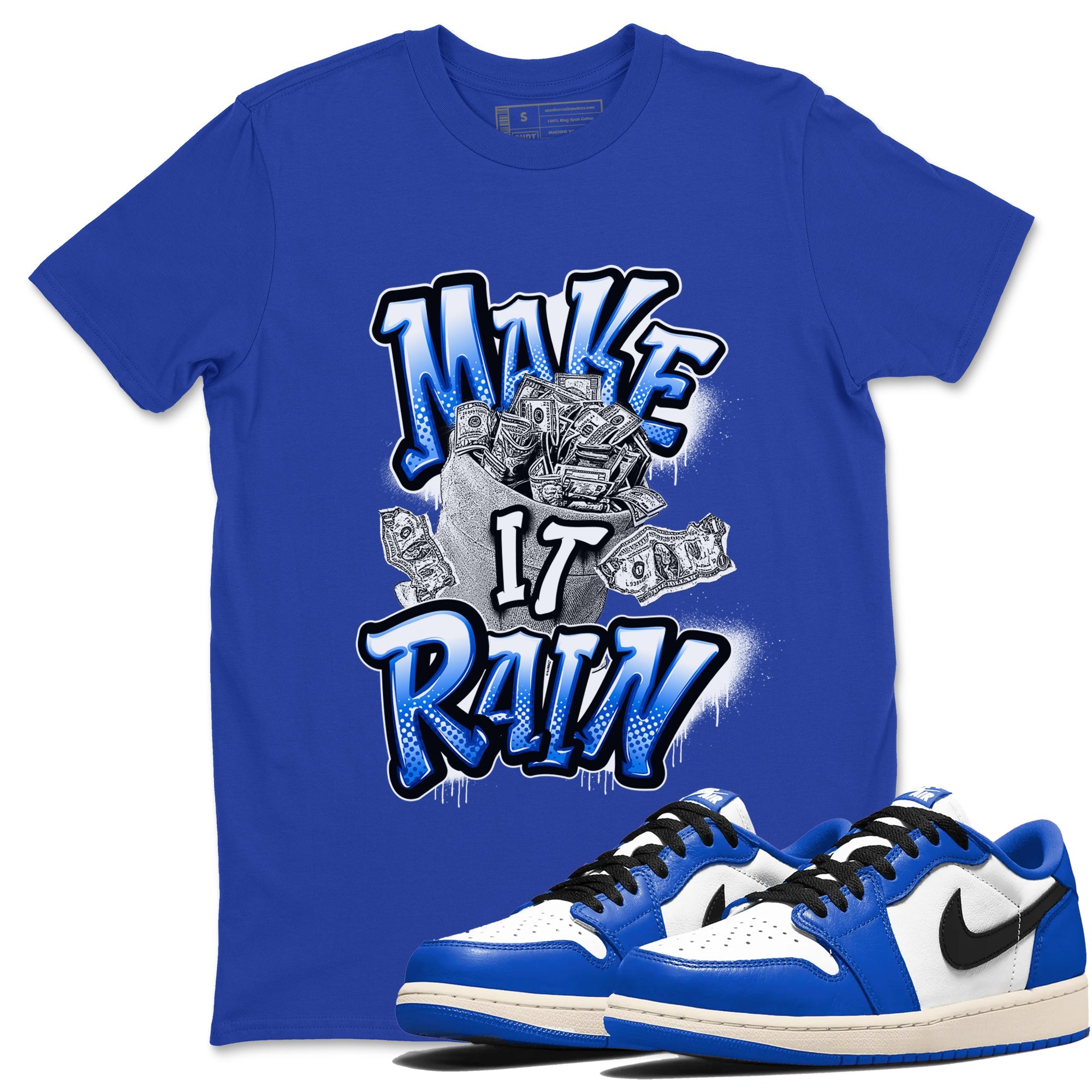 AJ1 Game Royal shirt to match jordans Make It Rain Money sneaker tees Air Jordan 1 Game Royal SNRT Sneaker Release Tees unisex cotton Royal Blue 1 crew neck shirt