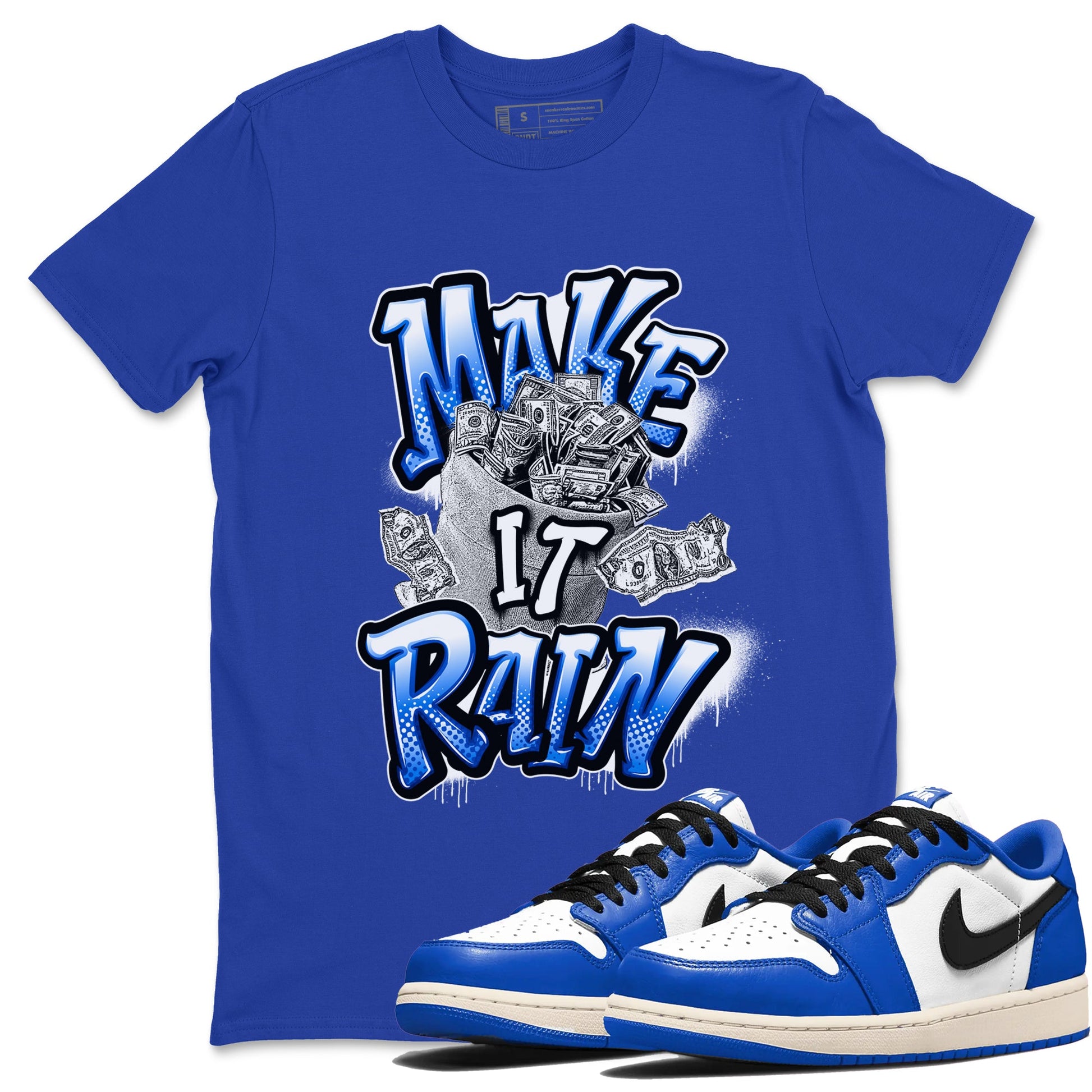 AJ1 Game Royal shirt to match jordans Make It Rain Money sneaker tees Air Jordan 1 Game Royal SNRT Sneaker Release Tees unisex cotton Royal Blue 1 crew neck shirt